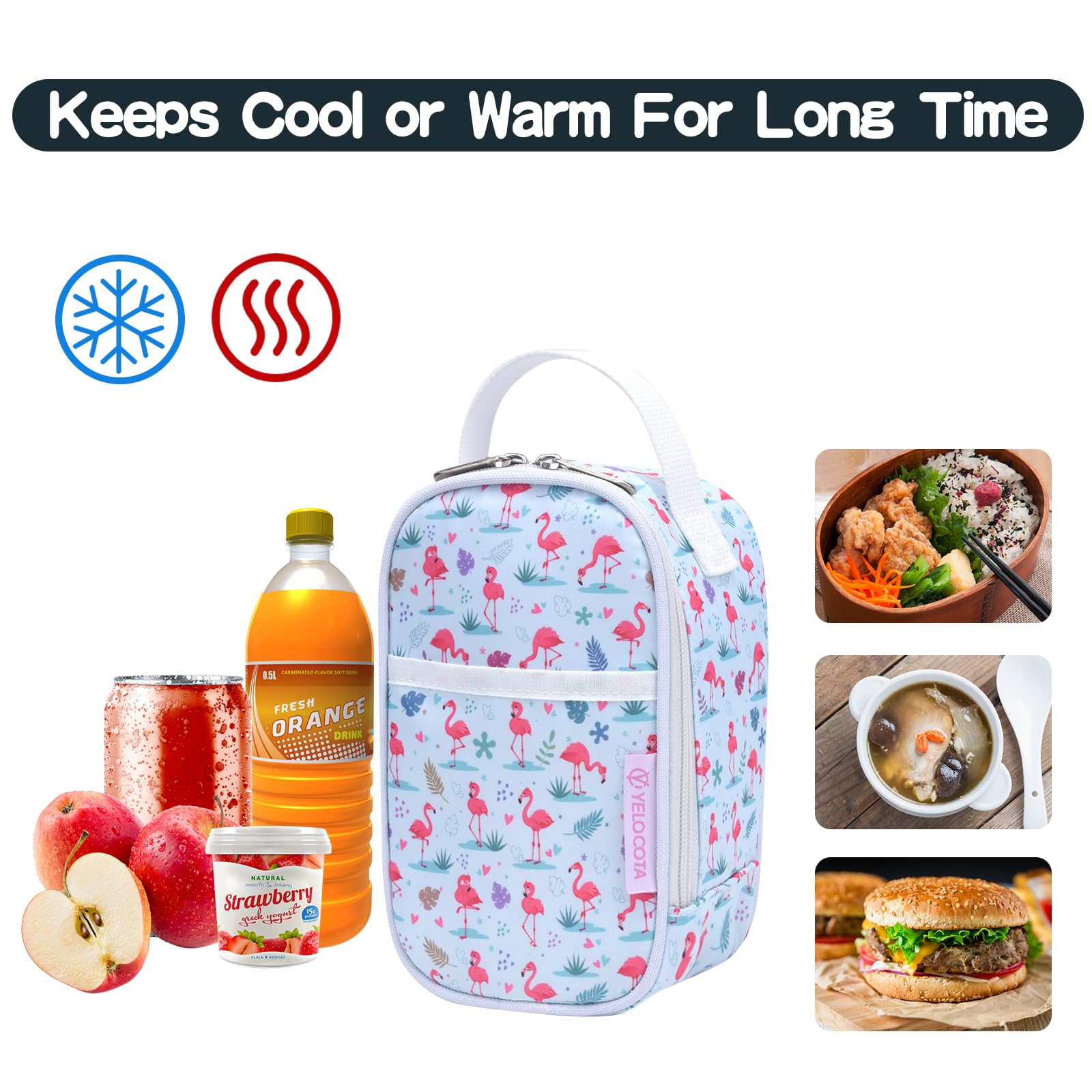 Yelocota Small Insulated Lunch Bag- Snack Bag- Mini Cooler Bag with Handle for Travel,Work,School(Storage Space below 20oz)- Also Suitable for Pairing with Food Jar