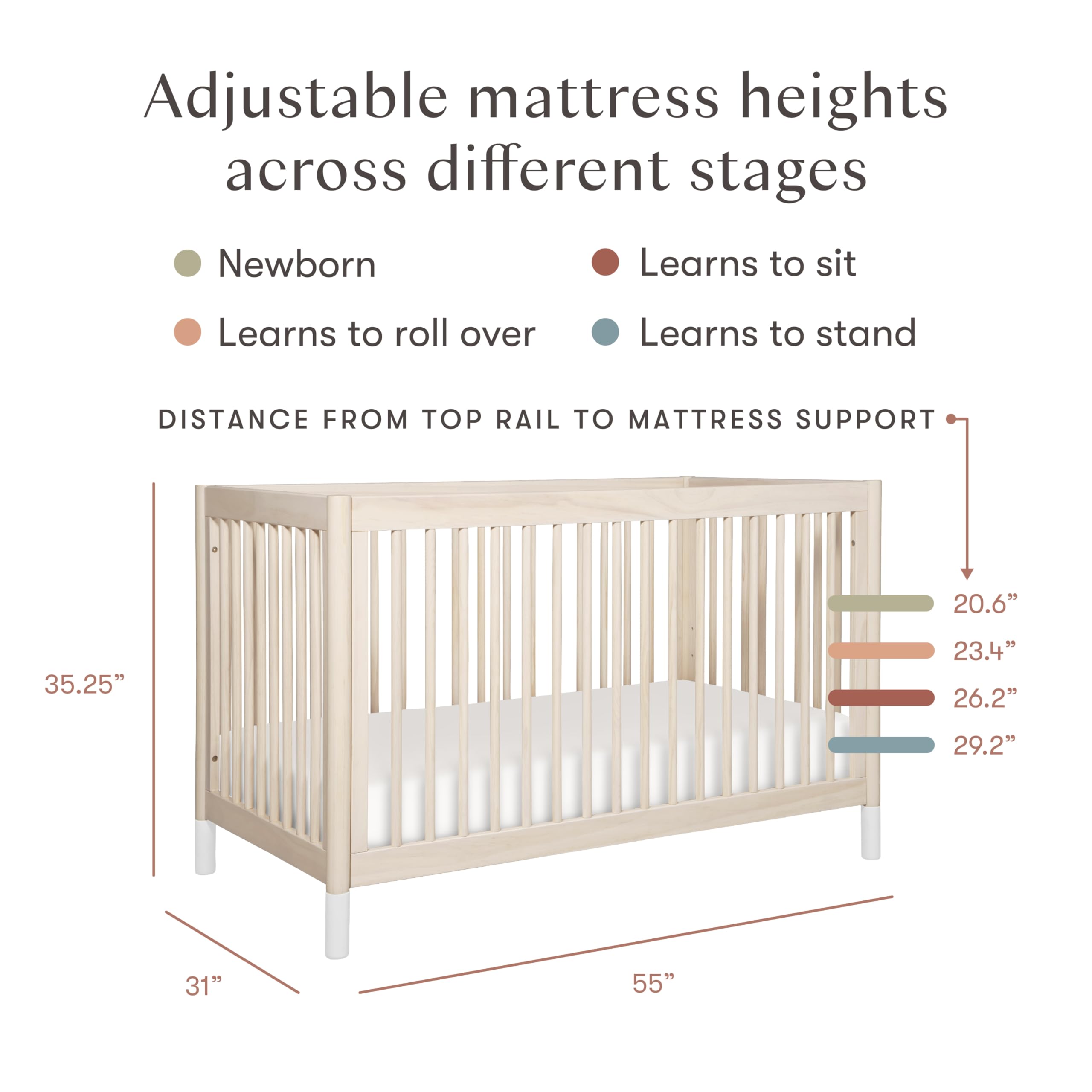 Babyletto Gelato 4-in-1 Convertible Crib with Toddler Bed Conversion in Natural Walnut and Brushed Gold Feet, Greenguard Gold Certified