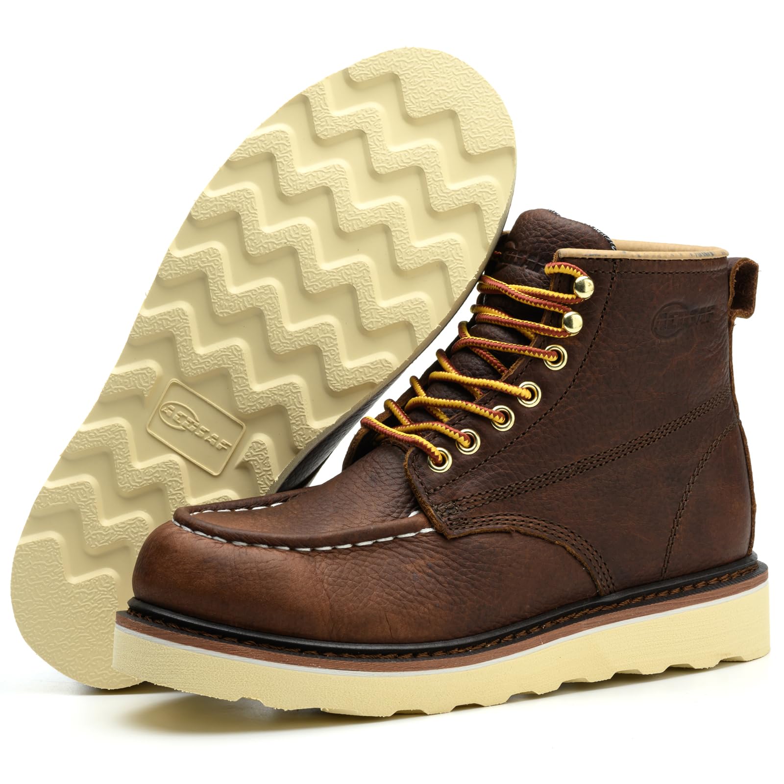 Work Boots for Men - 6 Inch Wedge Soft Toe Mens Work Boots, Waterproof Construction Work Shoes