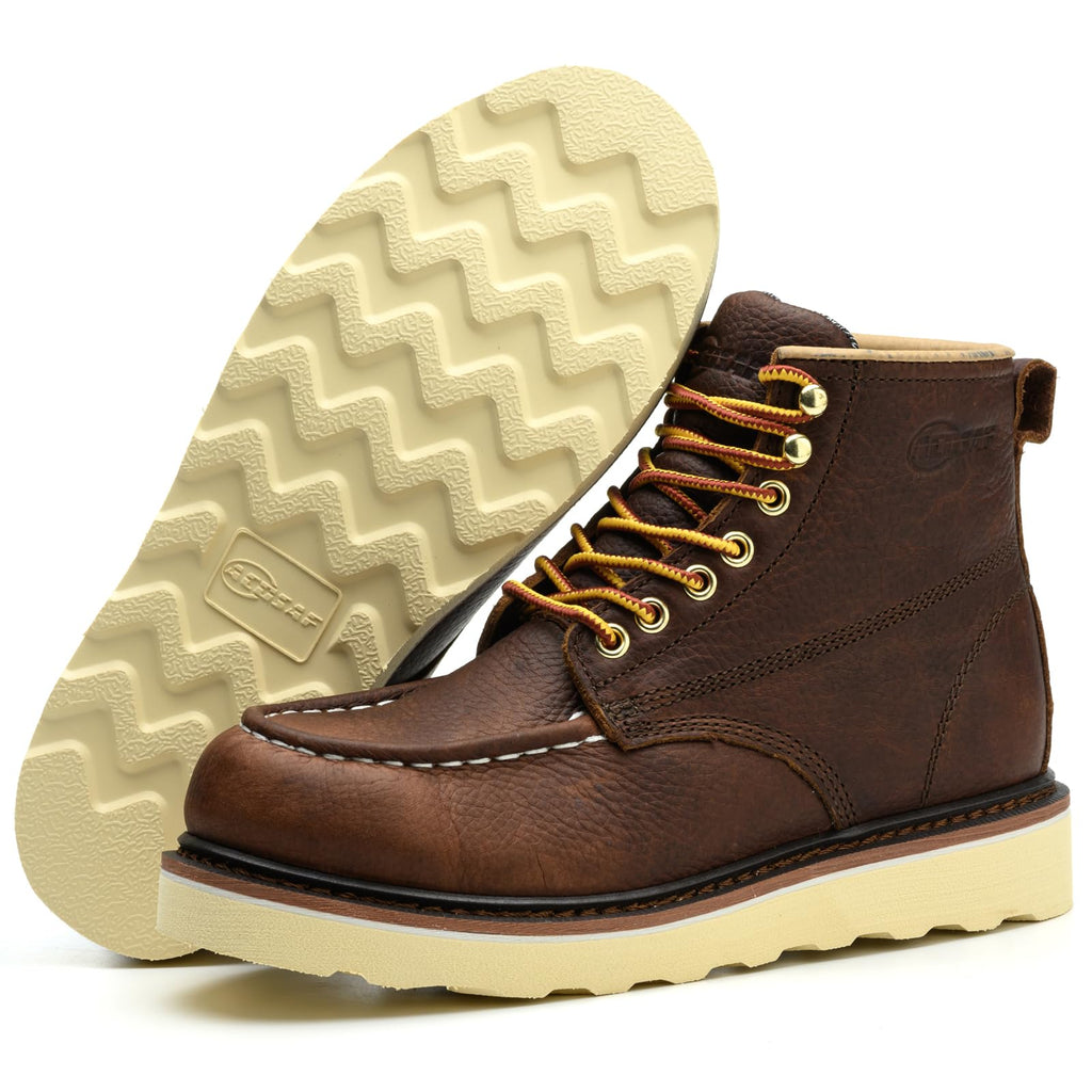 Work Boots for Men - 6 Inch Wedge Soft Toe Mens Work Boots, Waterproof Construction Work Shoes