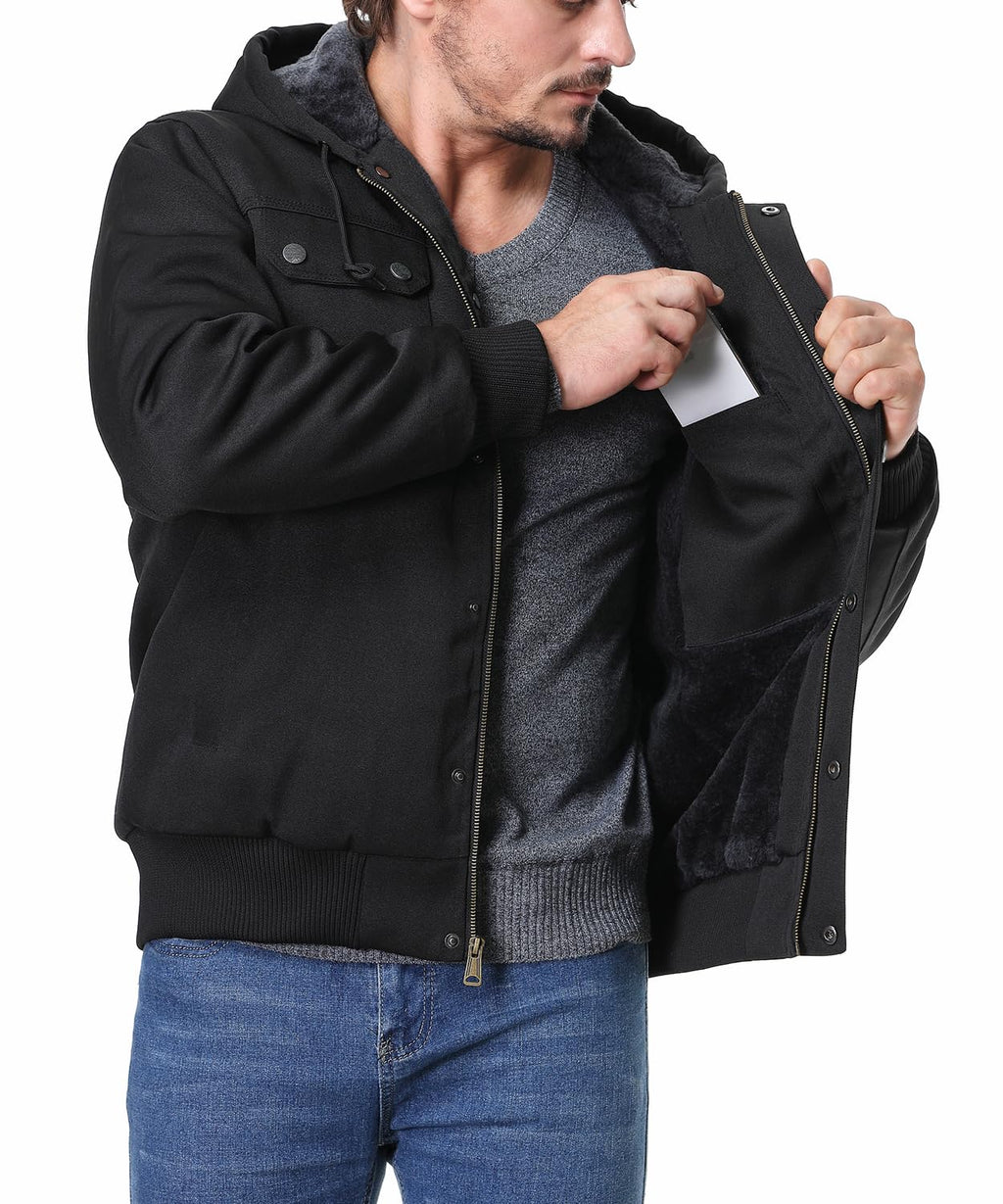 TUAOVA Men's Fit Relaxed Work Coat Fleece Lined Waterproof Workwear Winter Hooded Jacket with Multiple Pockets