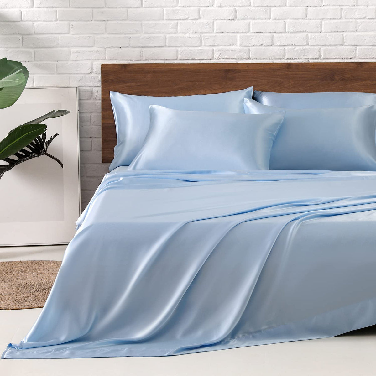 MR&HM Satin Sheets with Elastic Corner Straps, Twin Size 3-Piece Silky Bedding Set, Deep Pocket 15 Inches, Good for Hair & Skin (Twin, Black)