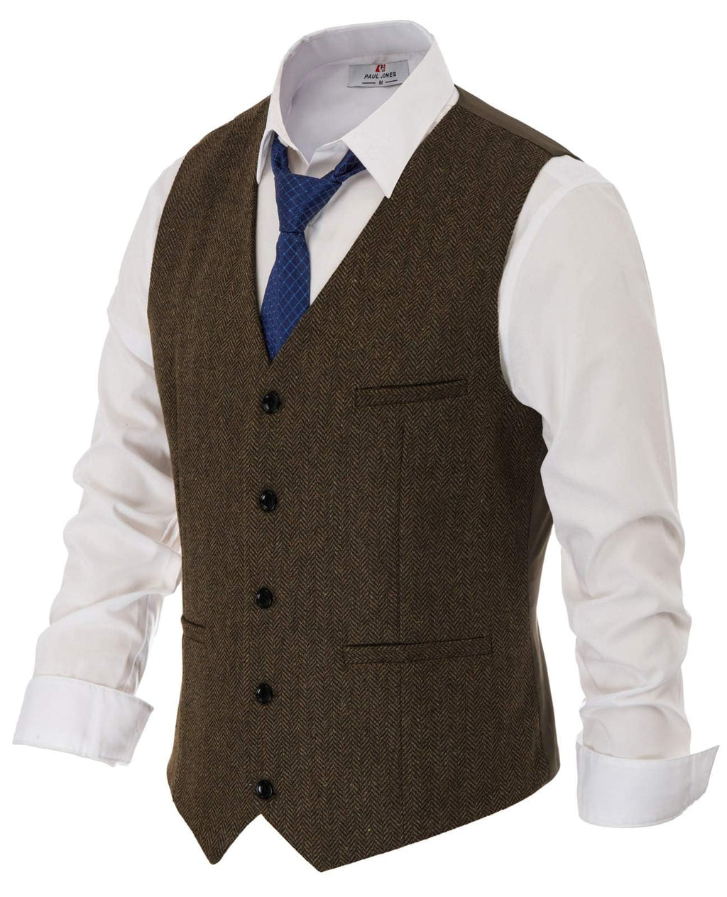 PJ PAUL JONES Men's Herringbone Tweed Suit Vest Casual Wool Blend Waistcoat