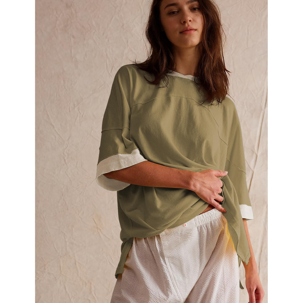 Songling Womens 3/4 Length Sleeve Casual Loose Fit Summer Tee Shirt Basics Cotton t Shirts Trendy Tops