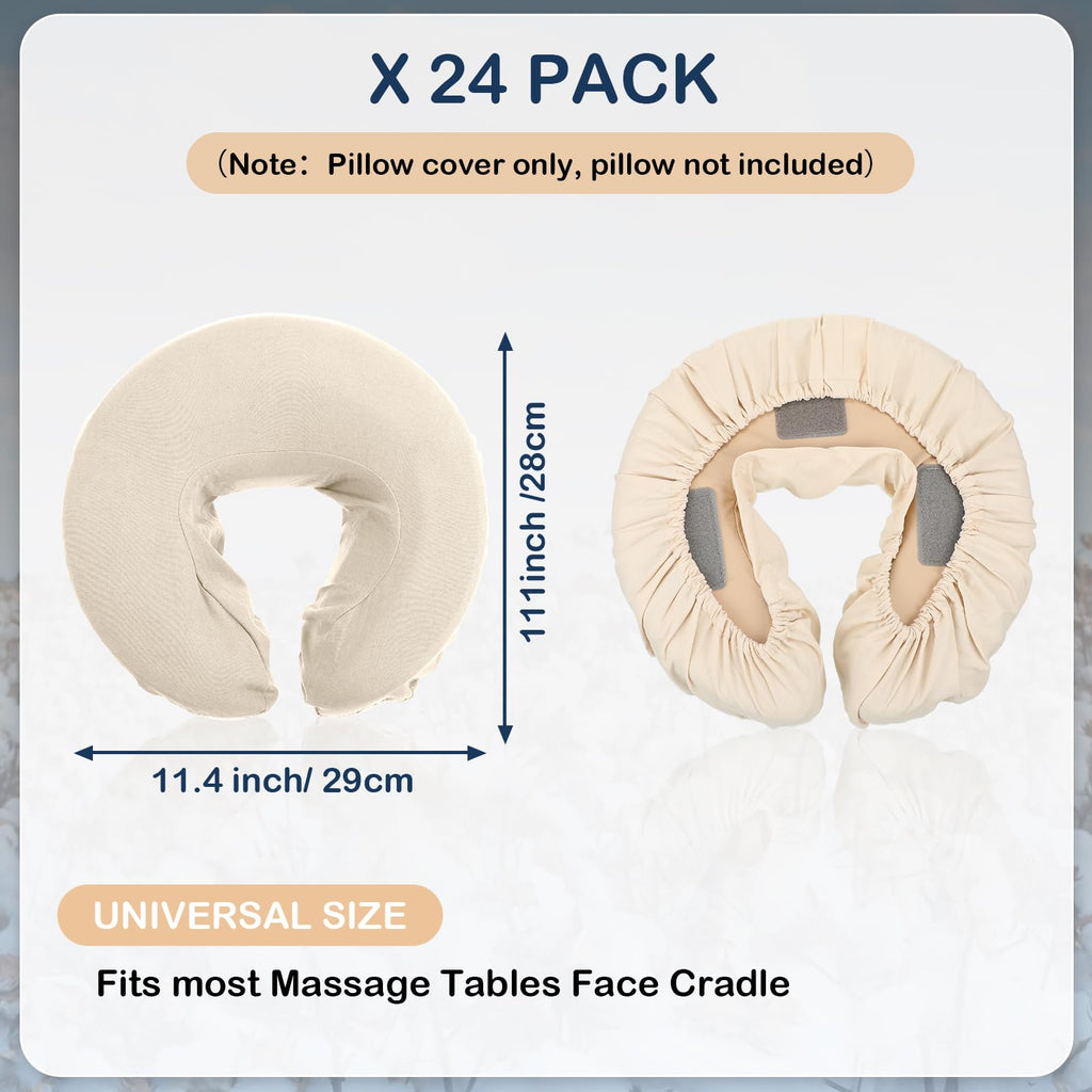 Macarrie 24 Pcs Face Cradle Covers for Massage Table Microfiber Reusable Soft Thicker Massage Table Headrest Covers Bulk Oil Proof Cradle Head Rest Sheets for Spa Beauty Salons(Beige)