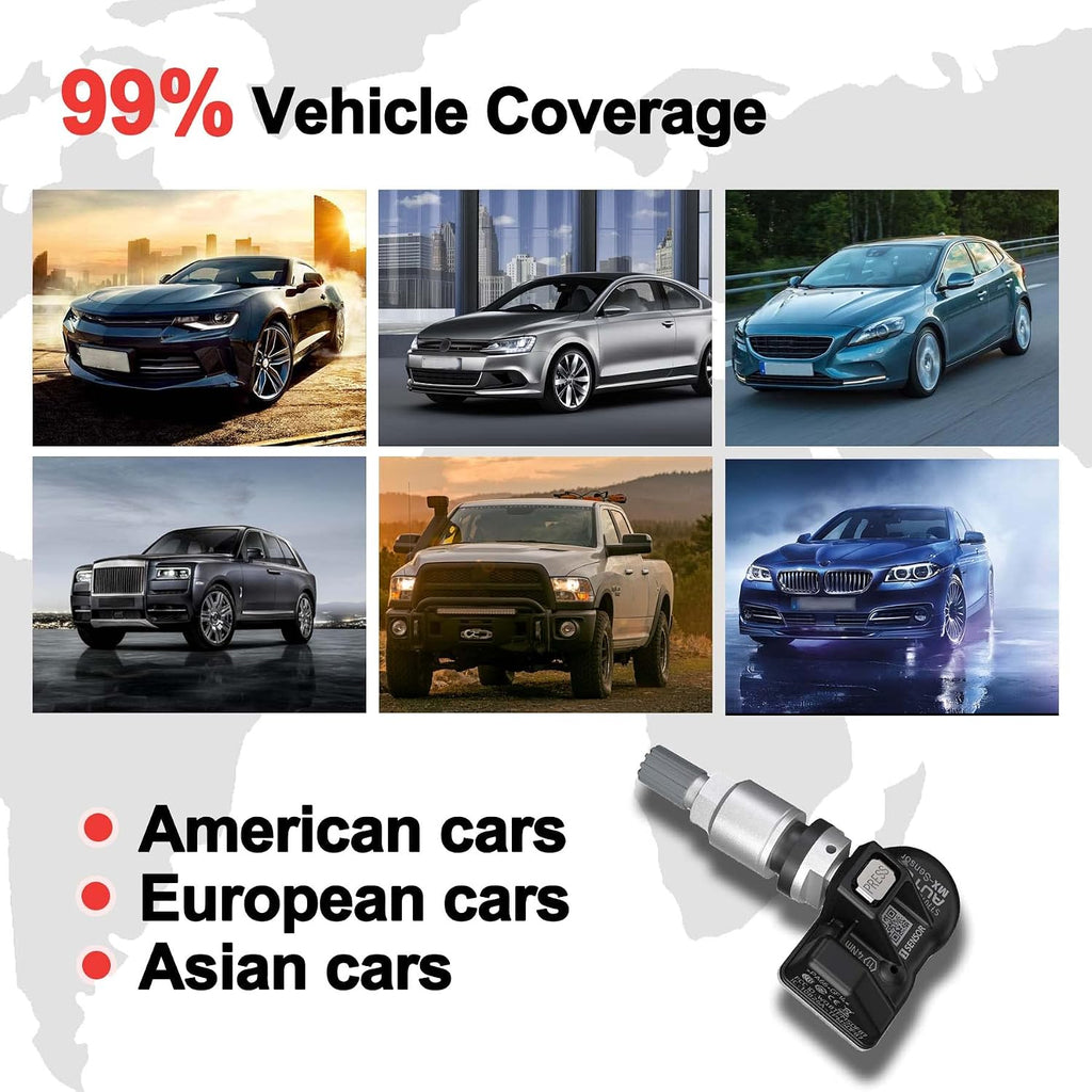 Autel TPMS Sensors Set of 4, Programmable Mx Sensor for Tire Pressure,315MHz + 433MHz Press-in OE-Level(Metal valves) Programmed by TS408S TS508WF TS601 TS900 MS906TS ITS600
