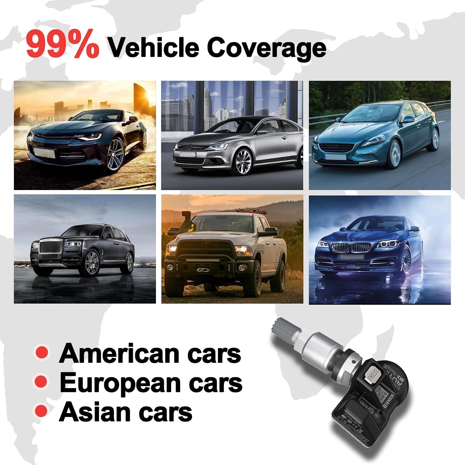 Autel TPMS Sensors Set of 4, Programmable Mx Sensor for Tire Pressure,315MHz + 433MHz Press-in OE-Level(Metal valves) Programmed by TS408S TS508WF TS601 TS900 MS906TS ITS600