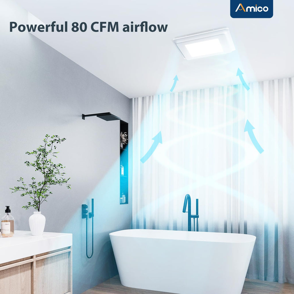 Amico Bathroom Exhaust Fan, 1.0 Sones, 80 CFM, Low Noise, Ceiling Mounted Retrofit Ventilation Fans, 4 Inch Duct, No Attic Access Needed- UL Certified