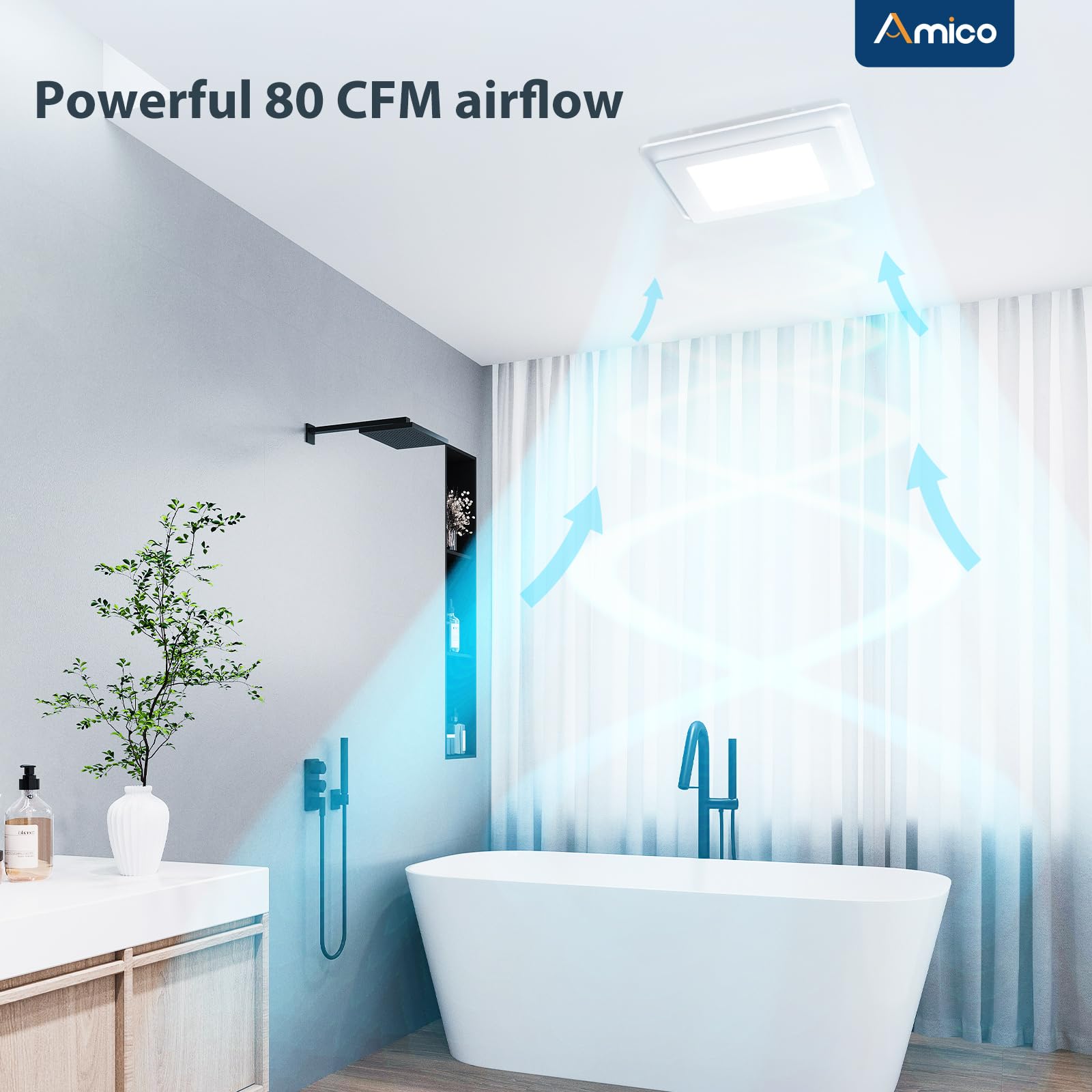 Amico Bathroom Exhaust Fan, 1.0 Sones, 80 CFM, Low Noise, Ceiling Mounted Retrofit Ventilation Fans, 4 Inch Duct, No Attic Access Needed- UL Certified