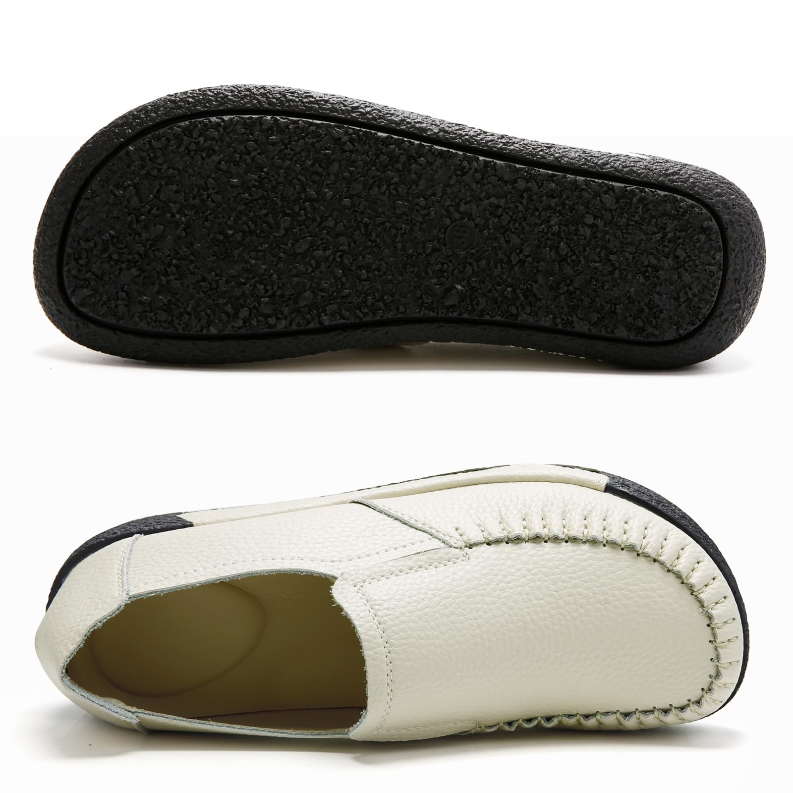 UZB Women's Slip On Loafer Leather Comfort Casual Platform Shoes