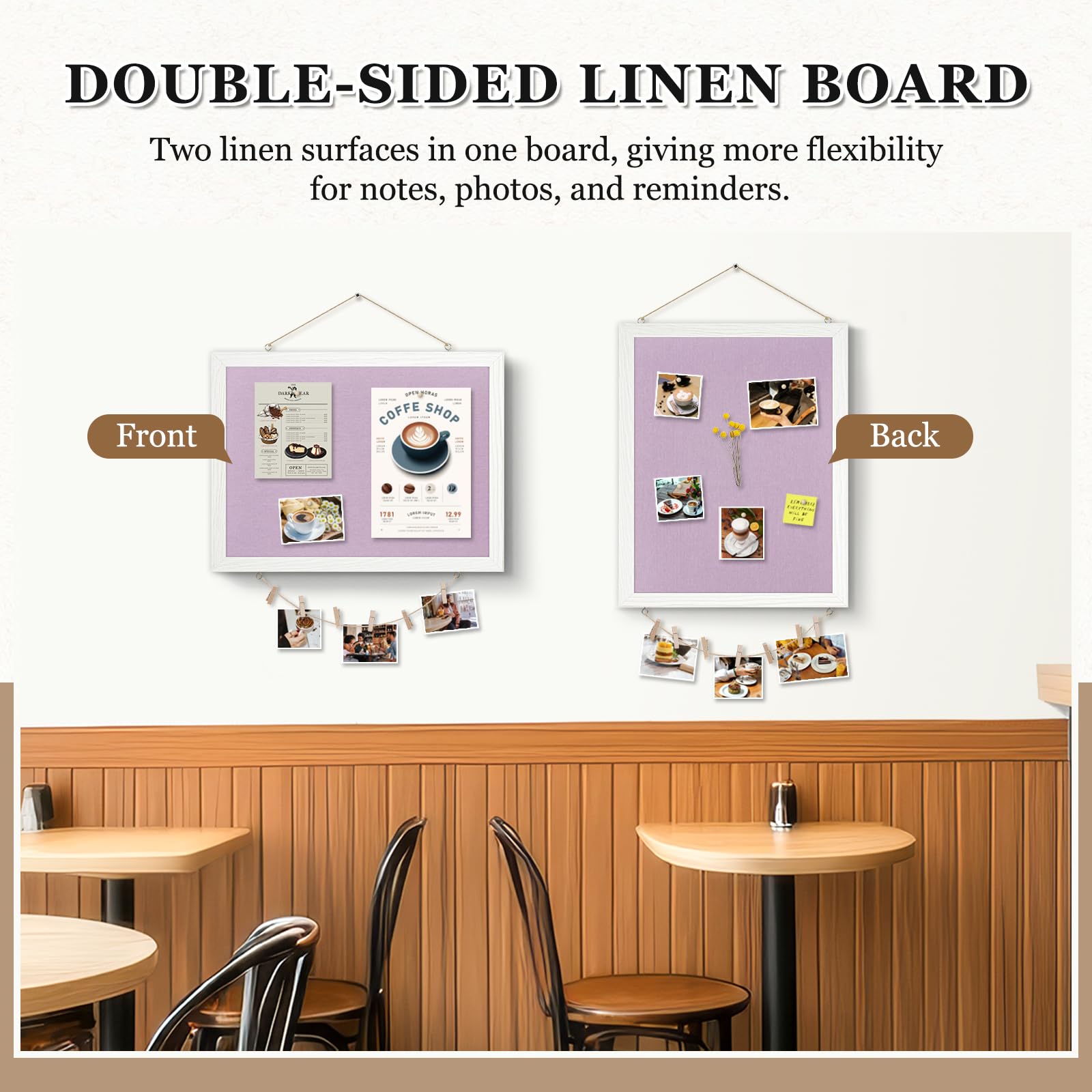 DOLLAR BOSS Black Cork Board with Linen Double-Sided 16''X 12'', Black Cork Boards for Walls, Wood Frame Bulletin Board Hanging Pin Board, Cork Board for Office Home School 1-Pack