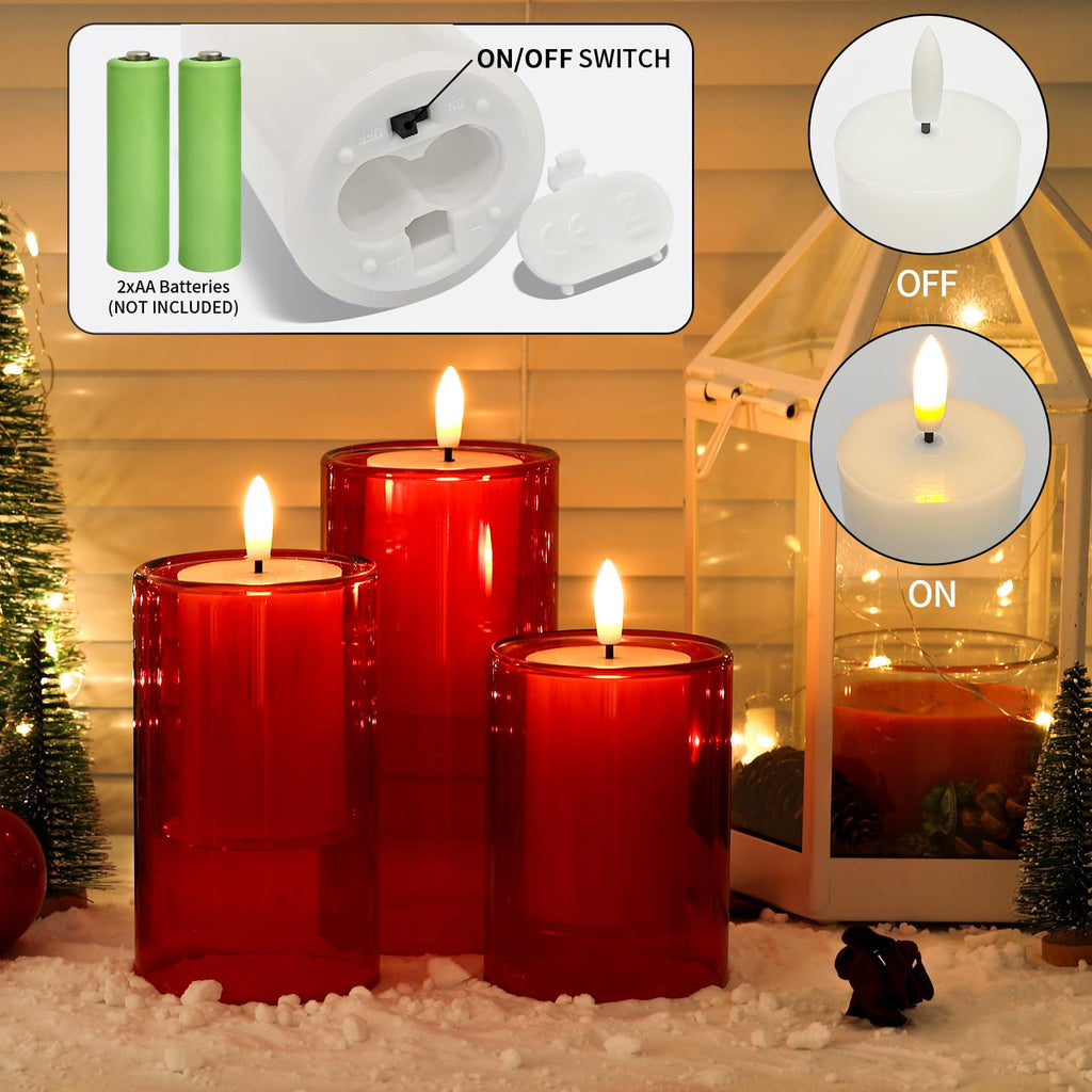 NURADA Flameless Candles with Remote Timer: 3D Wick Battery Operated Led Pillar Acrylic Fake Candle Set for Home Decoration Romantic Ambiance - Gold 2 Pack