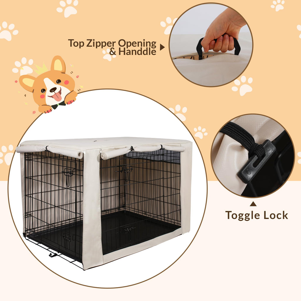 HiCaptain Dog Crate Cover 24.0" L x 18.0" W x 20.0" H with Breathable Mesh, Durable Heavy Duty Kennel Cover, Dual Zippered Panels, Windproof Waterproof UV-Resistant(Beige)