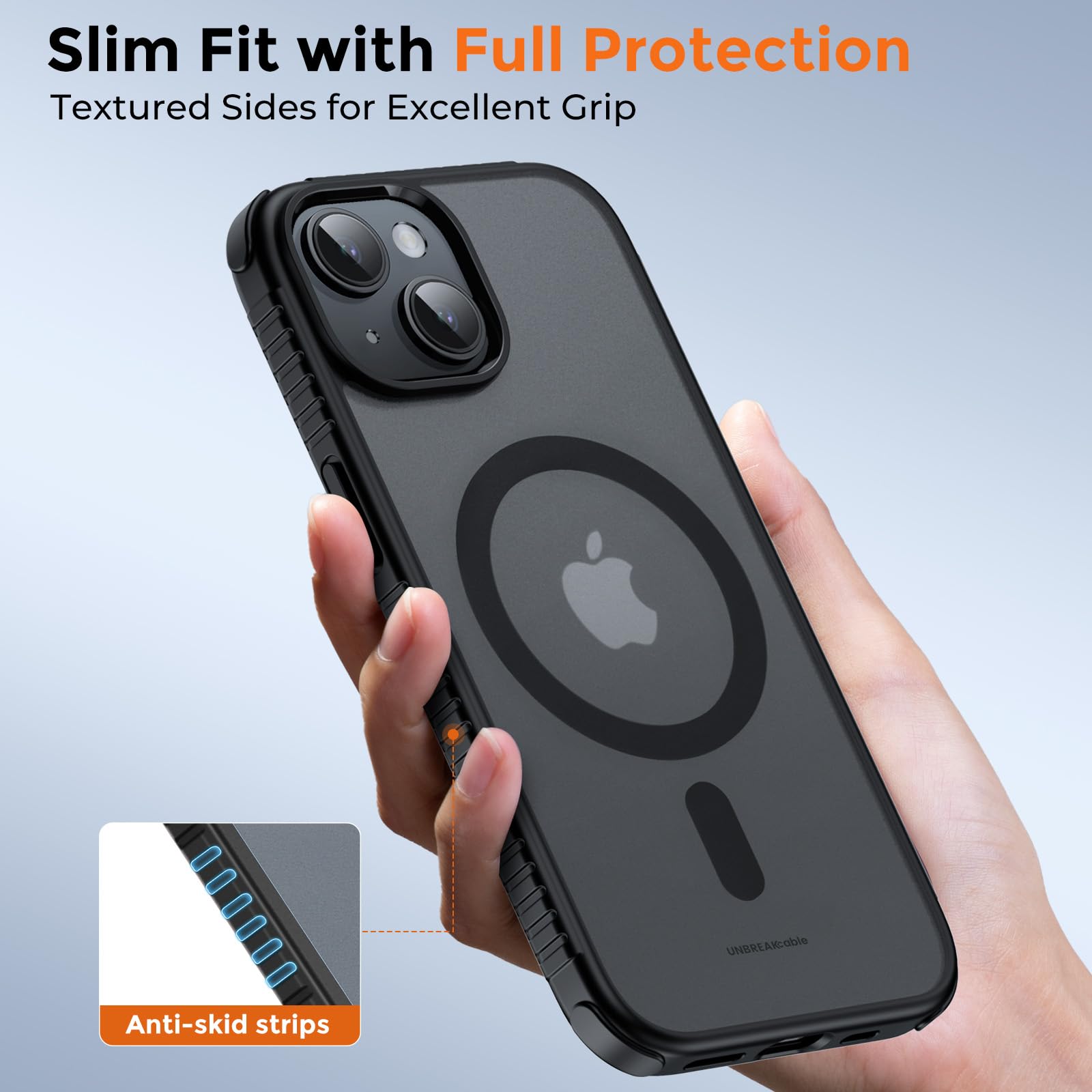 UNBREAKcable Case for iPhone 14 & iPhone 13, [Compatible with MagSafe] [Military Grade Shockproof] [Non-Slip] Translucent Matte Back and Soft TPU Edge Protective Case for iPhone 14/13 6.1", Black