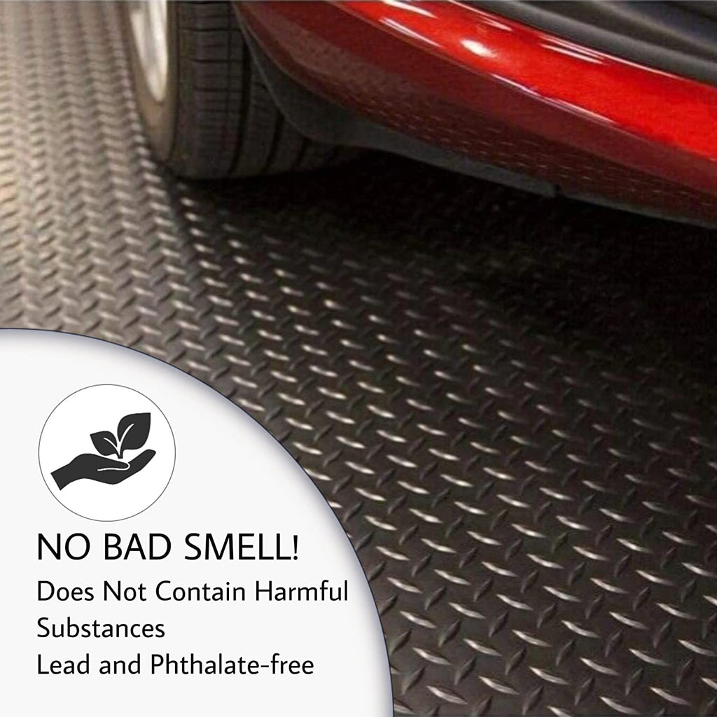 SEAL 4 x 6 FT Premium Garage Floor Mat, Solid 2.8mm Thick Lay-Flat Black Commercial Grade Heavy Duty Parking Mat for Golf Cart, Workbench, ATV, Water/Stain Resistant Runner (Embossed Diamond Plate)