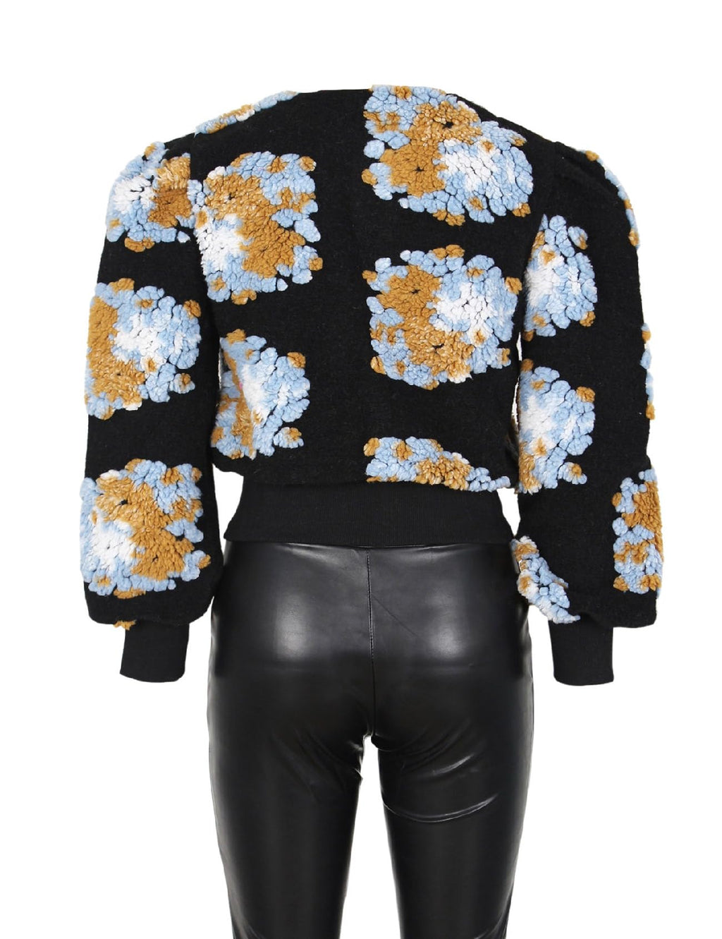 Womens Cropped Floral Print Jacket Warm Fleece Bomber Jacket Casual Button Down Coats Fall Puff Outerwears