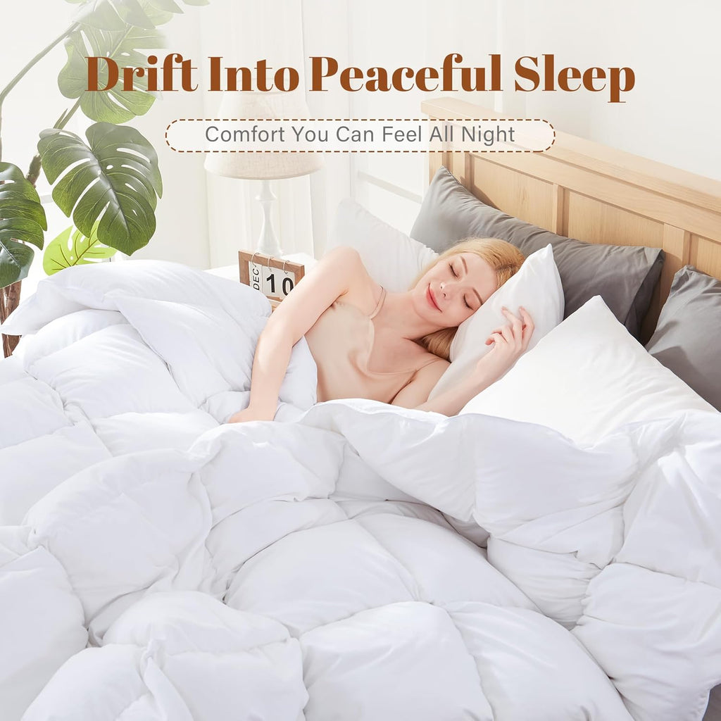 Cosybay Full Feather Down Fiber Comforter - Ultra Soft 100% Cotton Duvet Insert, All Season Hotel Luxury Bedding with Corner Tabs, 82"x86"