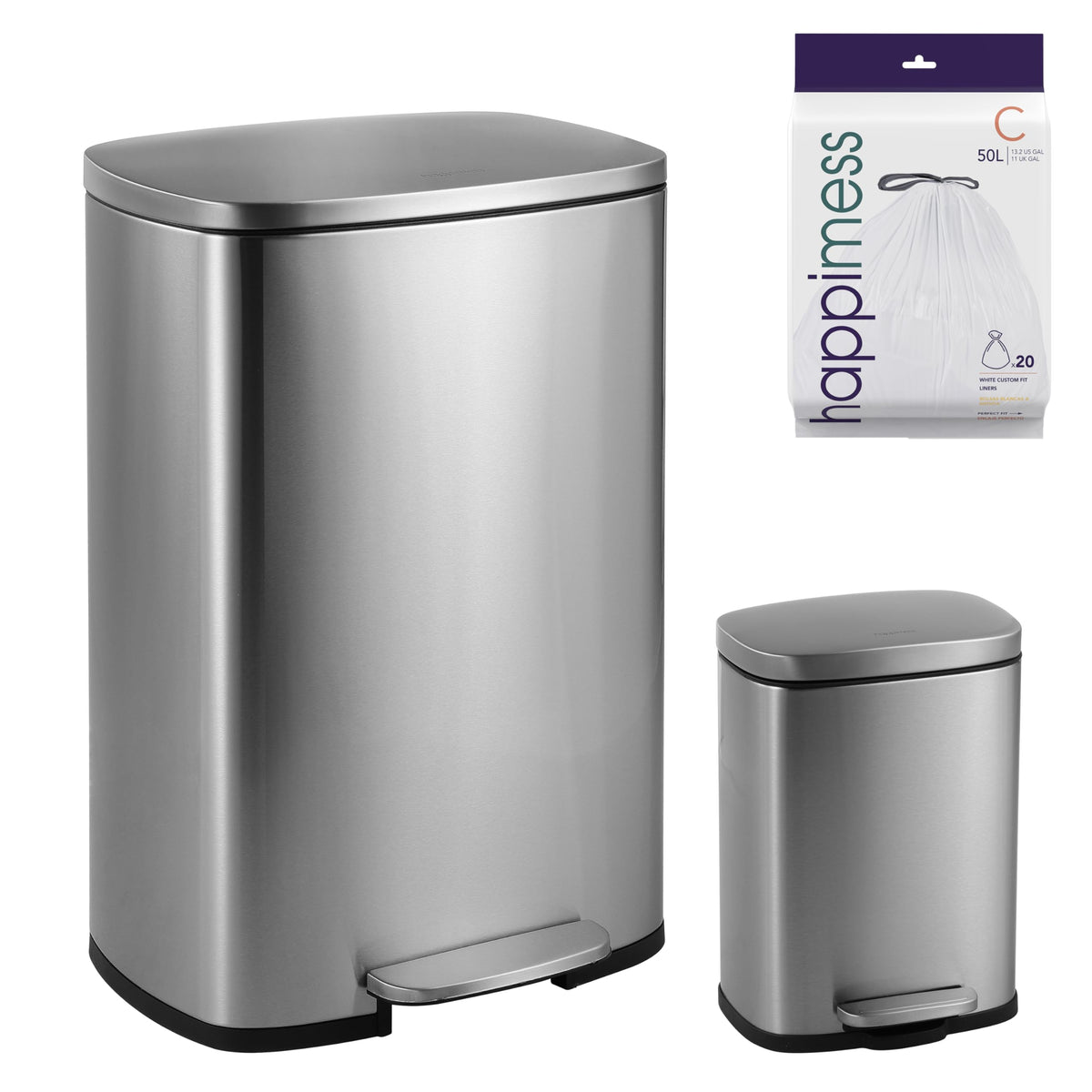 happimess HPM1006B Connor Rectangular 13-Gallon Trash Can with Soft-Close Lid and Free Mini Trash Can, Fingerprint Resistant, Modern, Minimalistic for Home, Kitchen, Office, Bathroom, Black