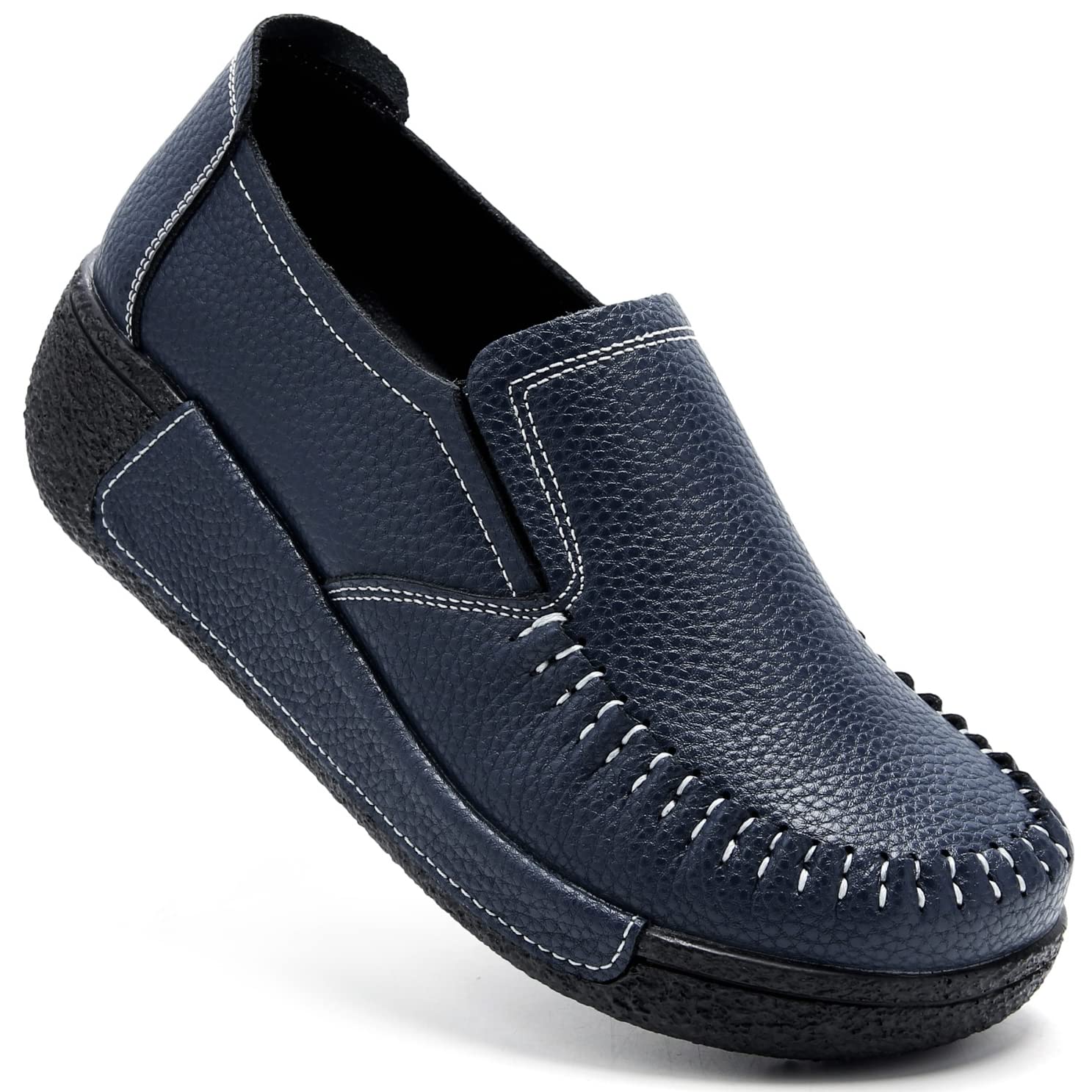 UZB Women's Slip On Loafer Leather Comfort Casual Platform Shoes