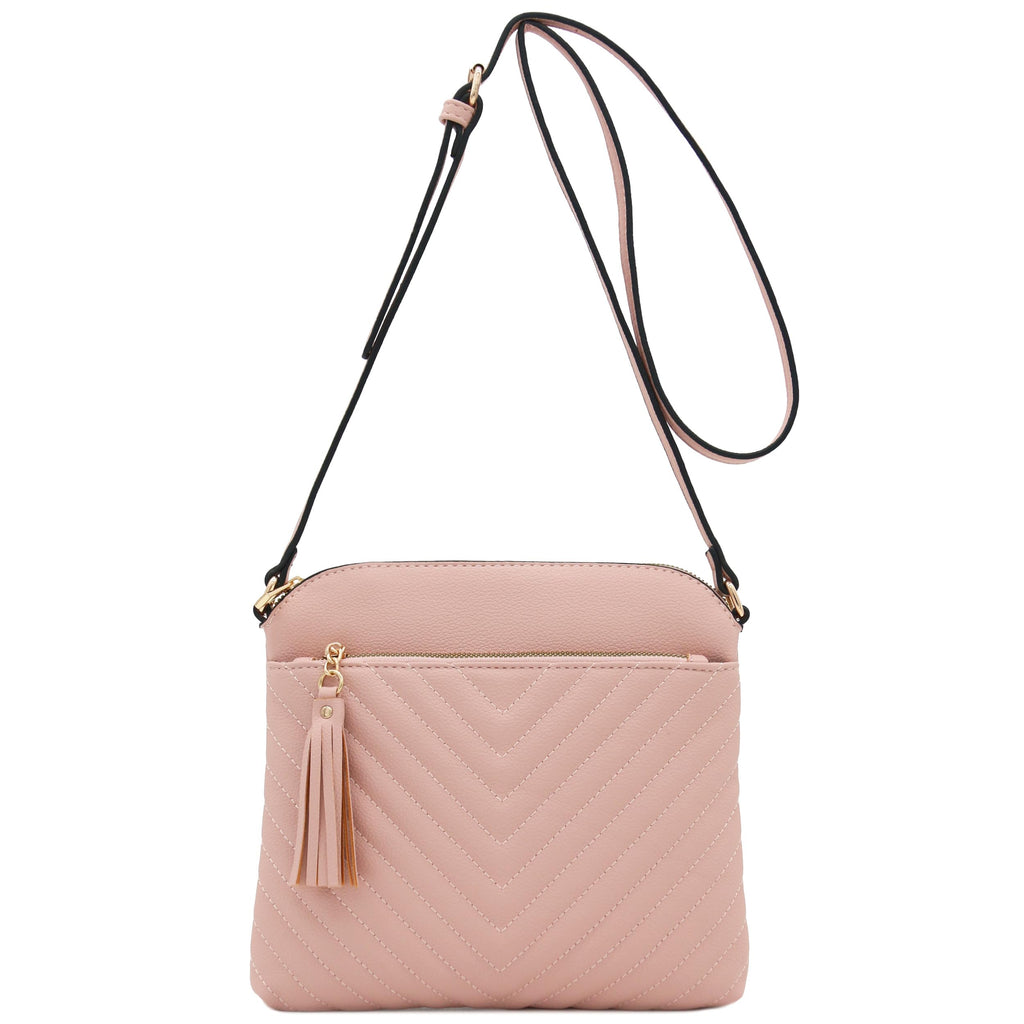 FashionPuzzle Chevron Quilted Medium Crossbody Bag with Tassel Accent