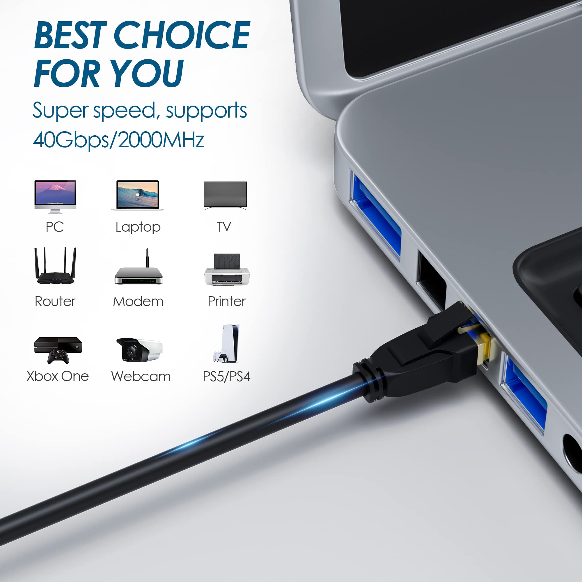 Kxable Cat 7 Ethernet Cable 1 Feet, Cat7 High Speed Internet Cord, CAT7 RJ45 LAN Network Cable, Triple Shielding SFTP 10Gbps 600Mhz Patch Cable, Compatible with CAT6A CAT6 CAT5E CAT5 Cable