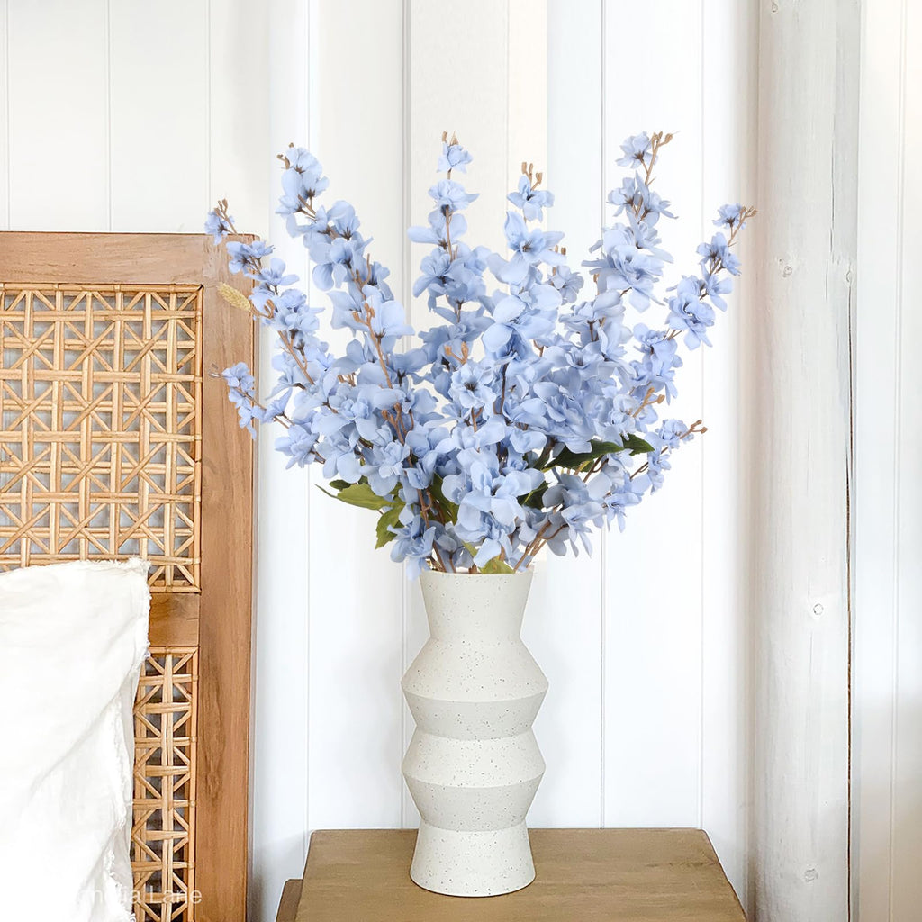 6PCS Blue Delphinium Artificial Flower Lifelike Silk Larkspur Flowers Plant 35.43" Long Stem Blossoms Fake Flowers for Tall Vase Floral Arrangements Home Table Wedding Decor(Blue)