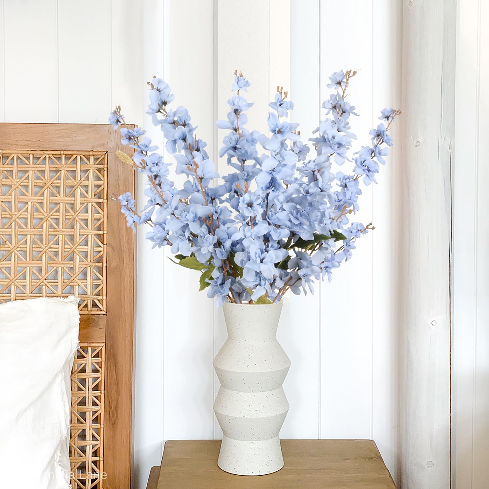 6PCS Blue Delphinium Artificial Flower Lifelike Silk Larkspur Flowers Plant 35.43" Long Stem Blossoms Fake Flowers for Tall Vase Floral Arrangements Home Table Wedding Decor(Blue)
