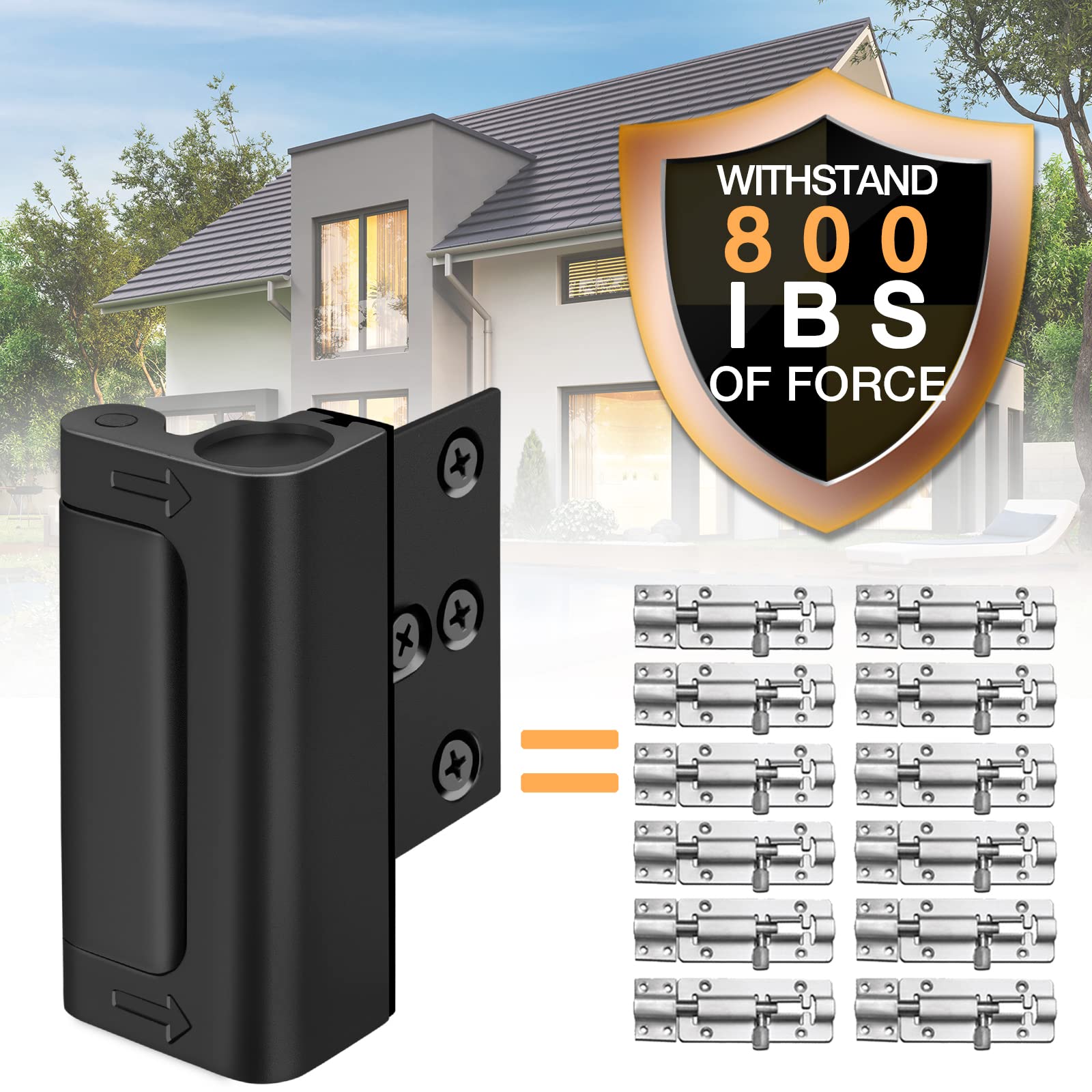 Home Security Door Reinforcement Lock, Child Proof Top Flip Latch for Inward Swinging Front Gate, Premium Safety Protection Guard Withstands 800 lbs, High Placement Metal Lockout Device