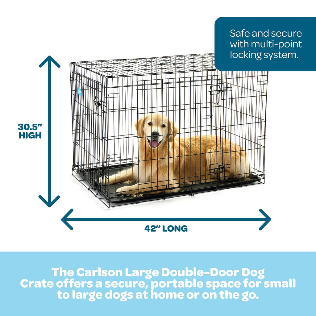 Carlson Secure and Compact Double Door Metal Dog Crate, Medium with Divider Panel