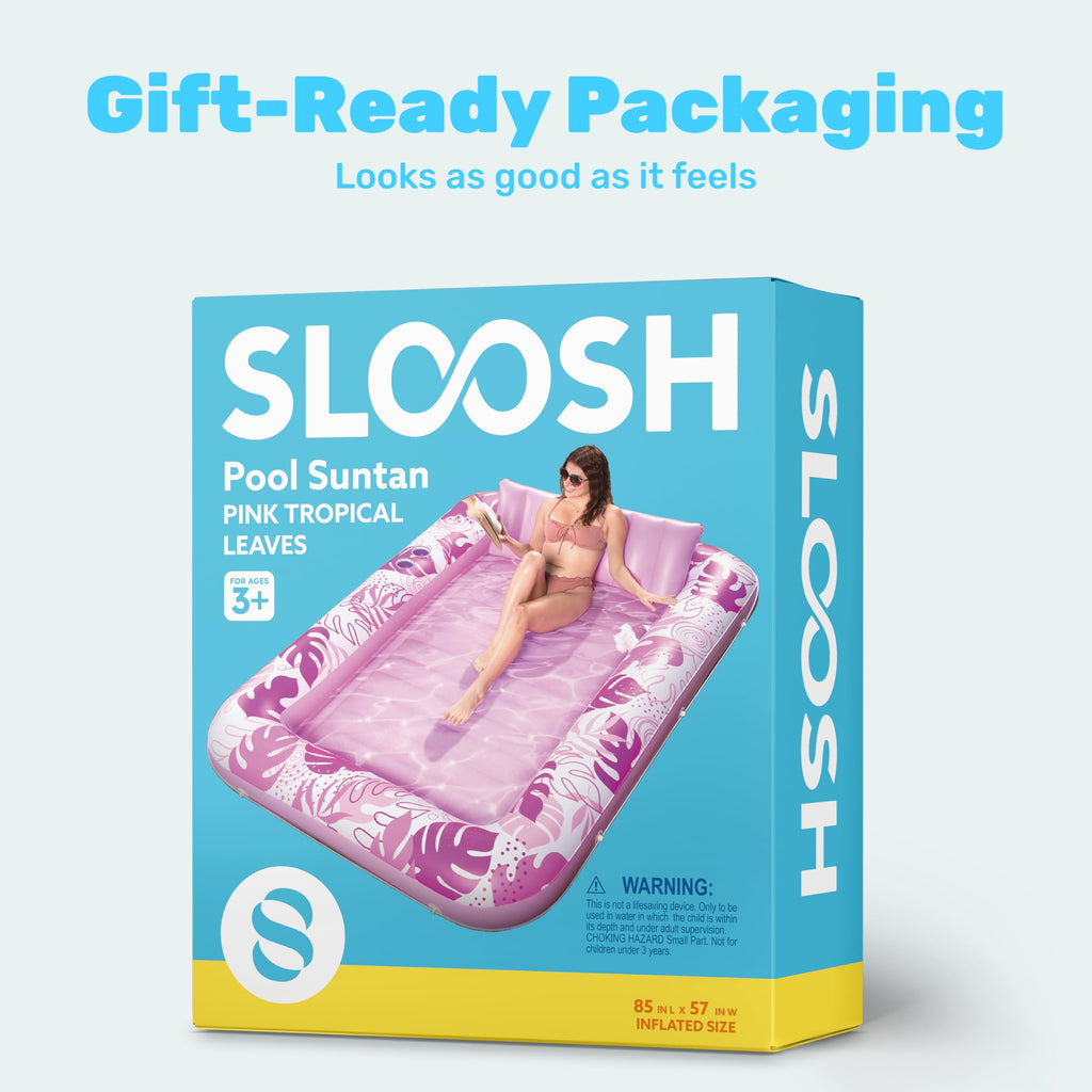 SLOOSH Inflatable Tanning Pool Lounger Float, 85" x 57" Extra Large Pool Floats Adult with Pillow, 4 in 1 Suntan Tub Raft Floatie,Sunbathing Bed Lounge for Water Blow Up Ball Pit Party Gifts, XL-Blue