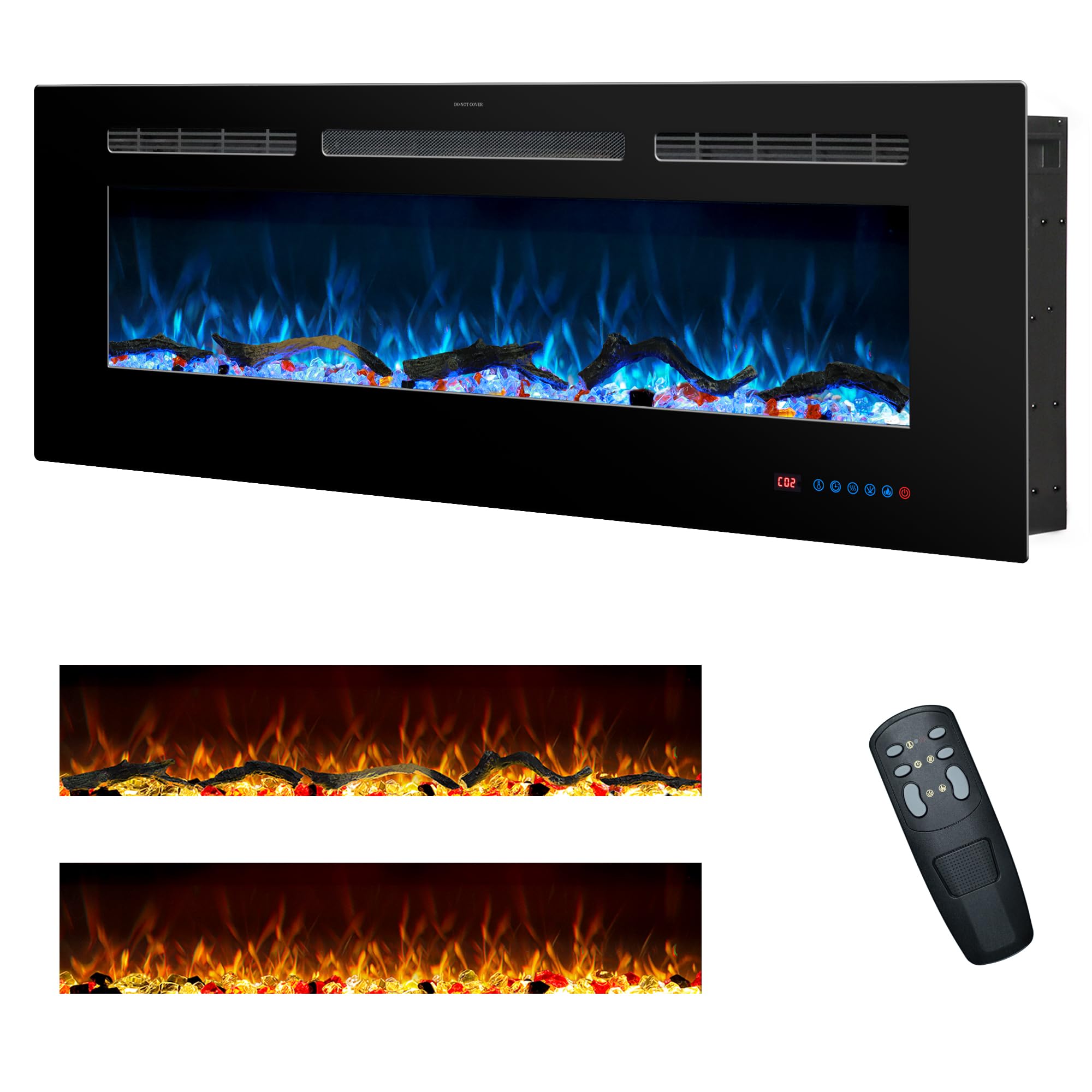 30 Inches Electric Fireplace Inserts, Recessed and Wall Mounted Fireplace Heater for Indoor Use with Remote Control, 13 Color Flames with Log &Crystal, 9H Timer, 750/1500W