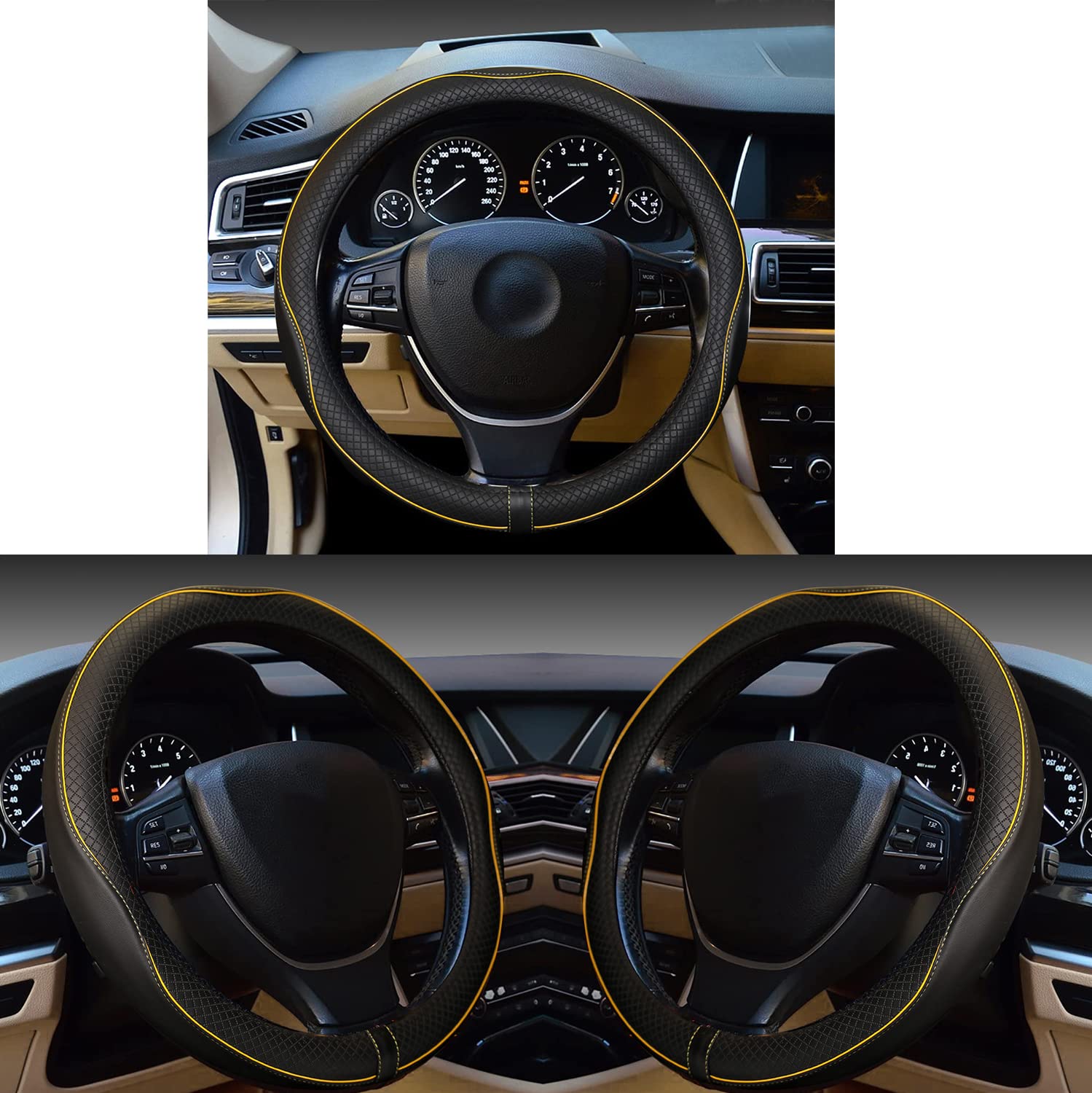 Car Steering Wheel Cover, Anti-Slip, Safety, Soft, Breathable, Heavy Duty, Thick, Full Surround, Sports Style (Black)