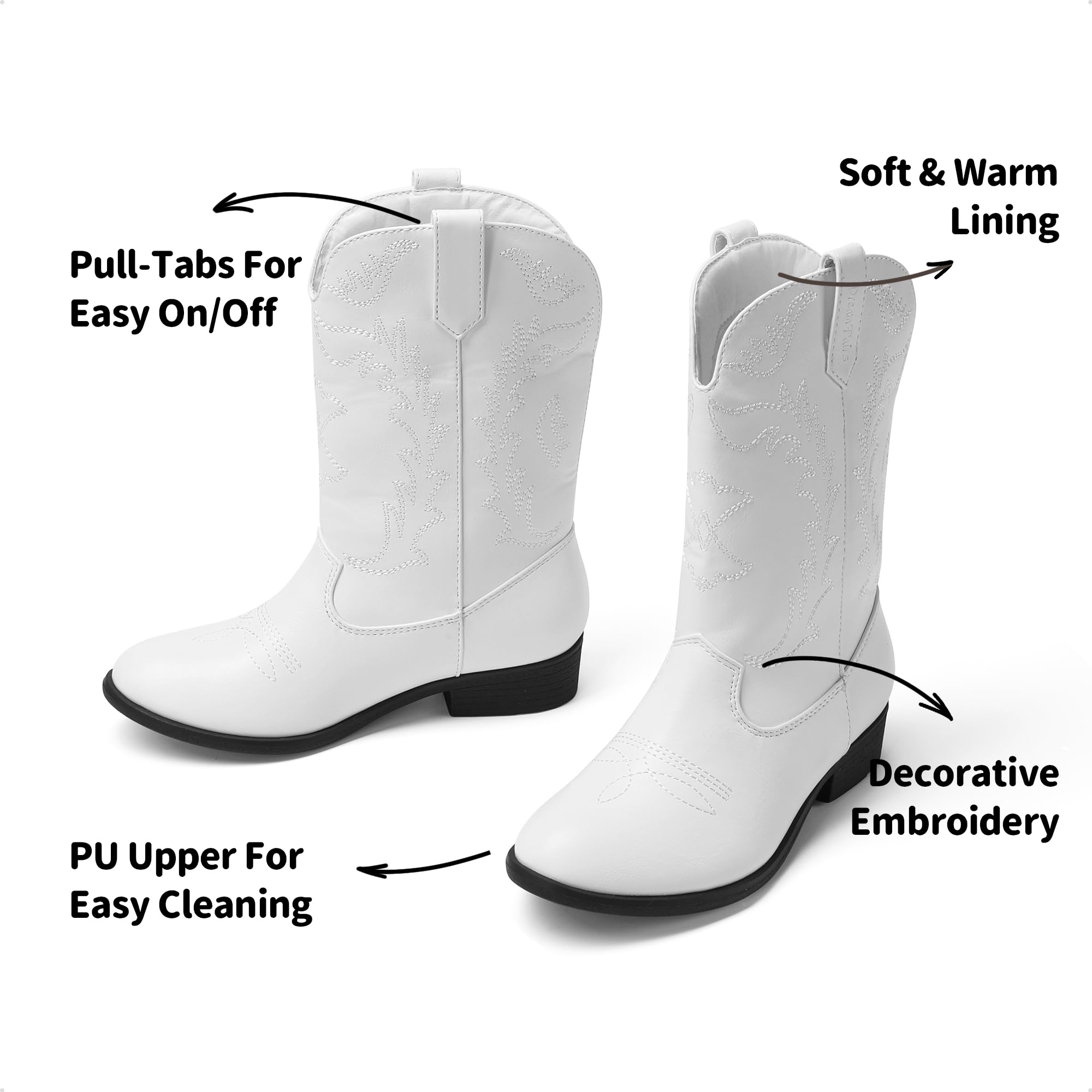 DREAM PAIRS Cowgirl Cowboy Western Boots Girls Mid Calf Riding Shoes Little Kid/Big Kid