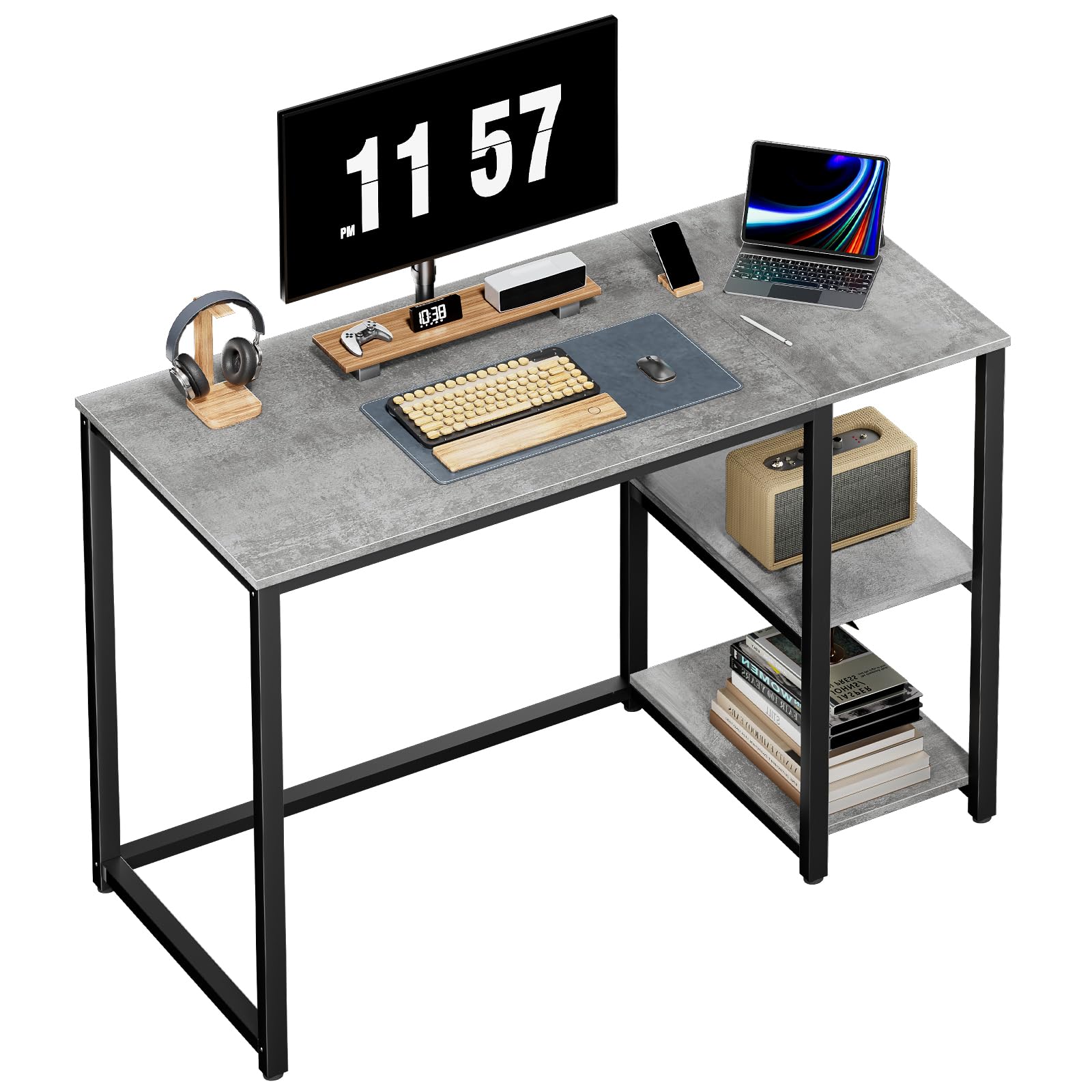 SINPAID 40 Inch Small Gaming Desk with Shelves for Small Spaces, Easy Assembly Study Desk, Sturdy Writing Desk for Bedroom & Home Office, Black