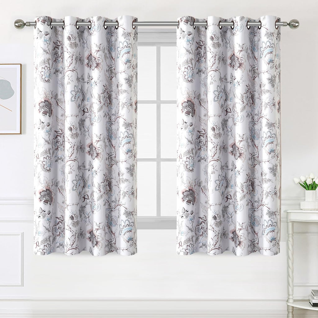 H.VERSAILTEX Blackout Curtains 63 Inch Length 2 Panels Set Floral Print Curtain Drapes for Living Room Thermal Insulated Grommet Window Curtains for Bedroom - Traditional Floral in Antique Green