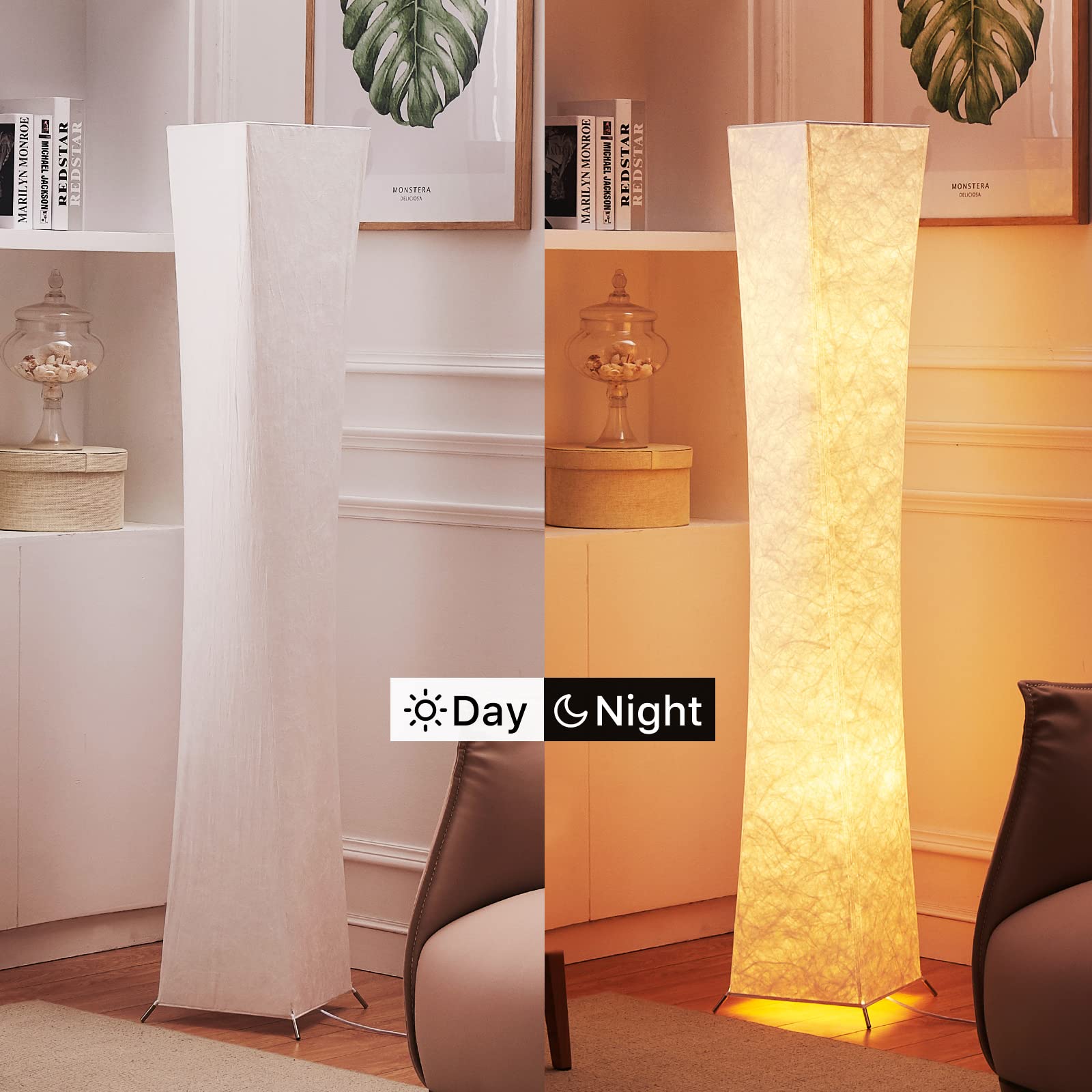 chiphy Floor Lamp, Dimmable 39" (XS) Tall Standing Lamp, 3 Levels Adjustable Brightness 12Wx2 LED Bulbs, Column Floor Light w/White Fabric Shade, Home Decor for Living Room, Bedroom, Kids Room