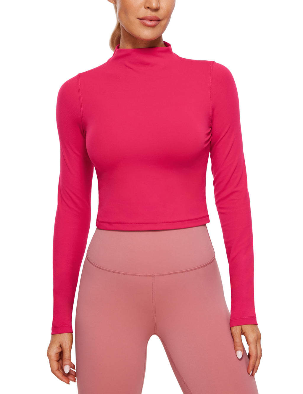 CRZ YOGA Butterluxe Mock Neck Long Sleeve Shirts for Women - Workout Casual Tops Turtleneck Crop Slim Fall Base Layer
