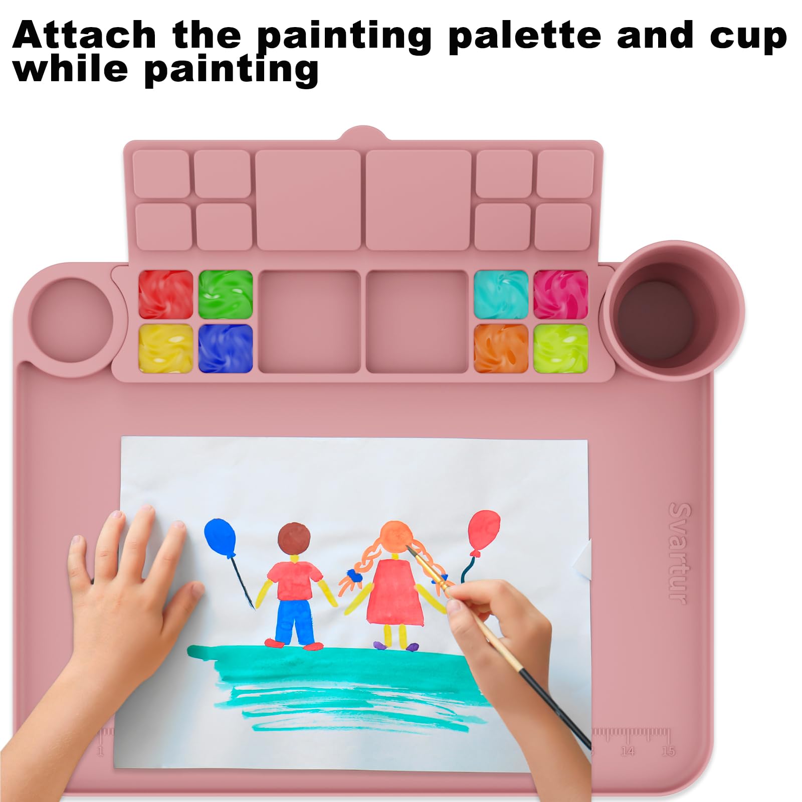 Svartur Silicone Art Mat - 17" X 13" With Cup and Palette, Raised Edge for Craft, Artist Creator Mat for Resin DIY, Coral Pink
