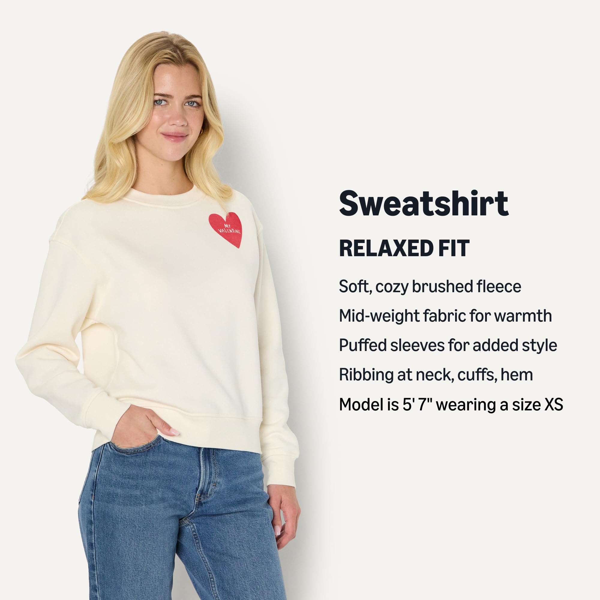 Amazon Essentials x Sofia Grainge Women's Relaxed Fit Boxy Drop Shoulder Crewneck Sweatshirt