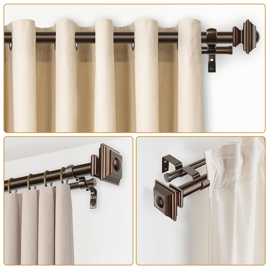 KAMANINA 1 Inch Double Curtain Rods 36 to 72 Inches (3-6 Feet) Telescoping Dark Silver Curtain Rod for Windows 24 to 68 Inches, Heavy Duty Drapery Rods with Square Finials