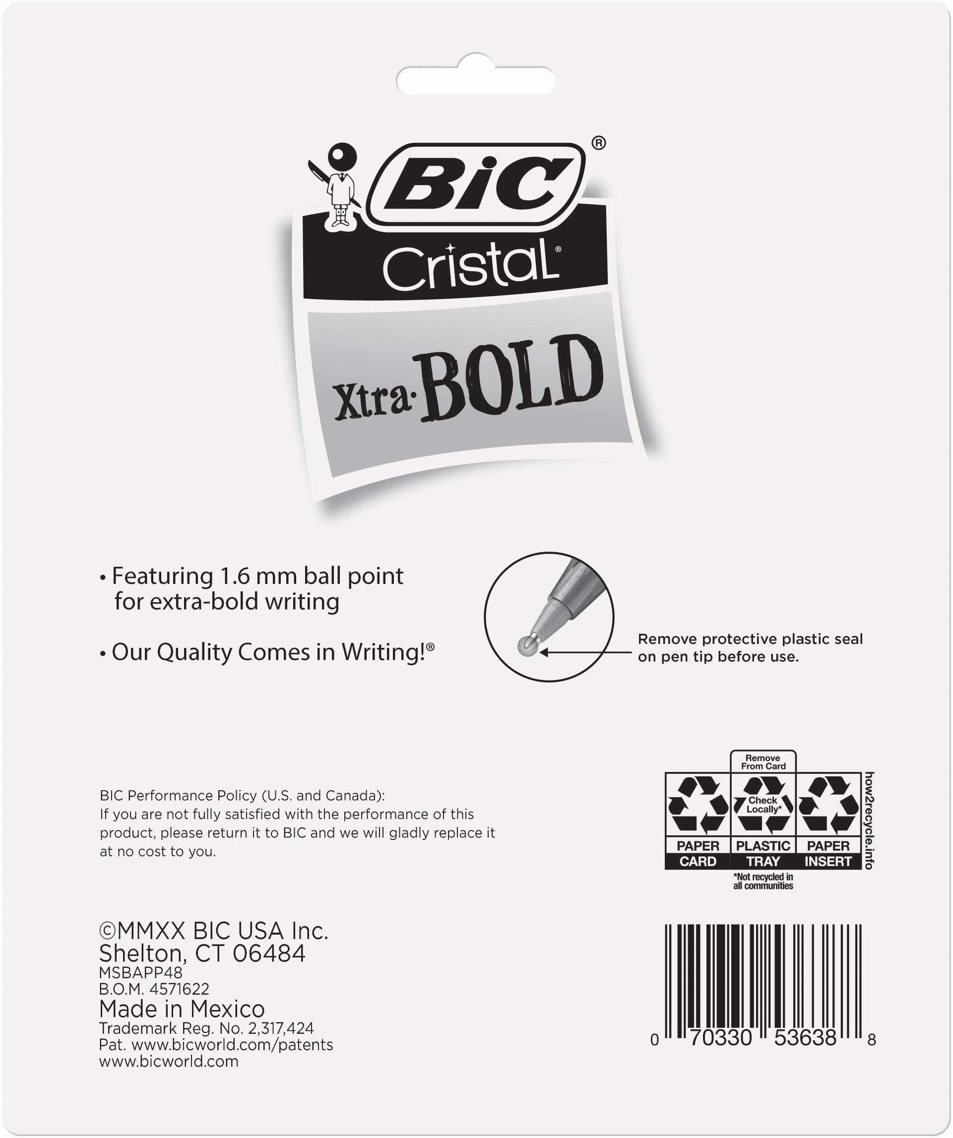 BIC Cristal Xtra Bold Ballpoint Pens, Bold Point 1.6mm, Pack of 48