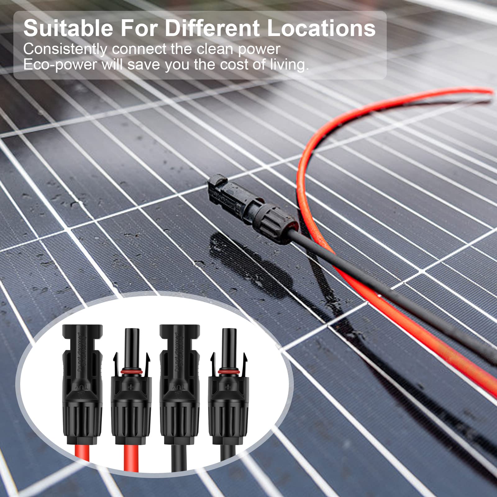 3FT 10AWG Solar Panel Extension Cable with Female and Male Connectors, Solar Cable for Solar Panels, Charge Controllers and Solar Generator (10AWG, 3FT)