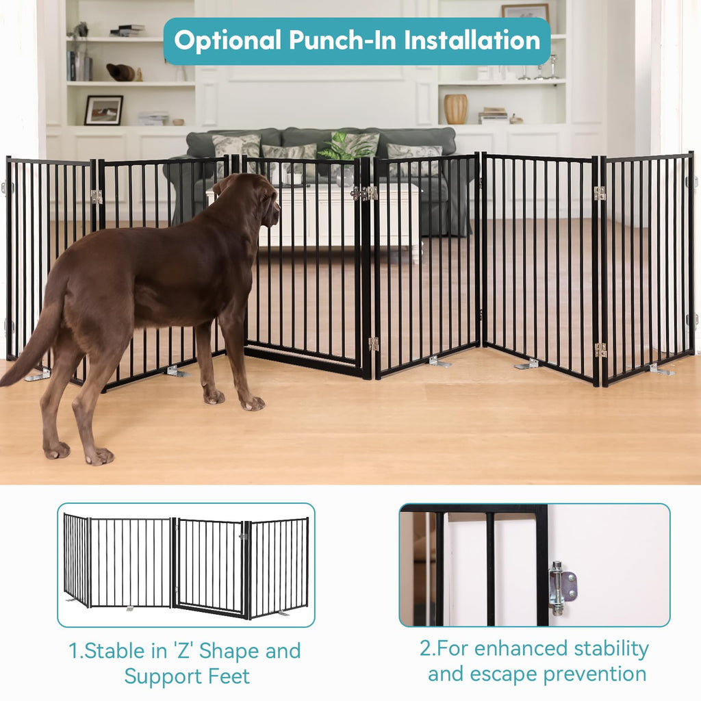 No Pawblems Free Standing Dog Gate, 30" Tall Foldable Dog Fence for Indoor, Up to 52 Inch Extra Wide Puppy Gate Extension for Stairs, Hallways, Doorways, Deck, Yard (White, 2 Panels)
