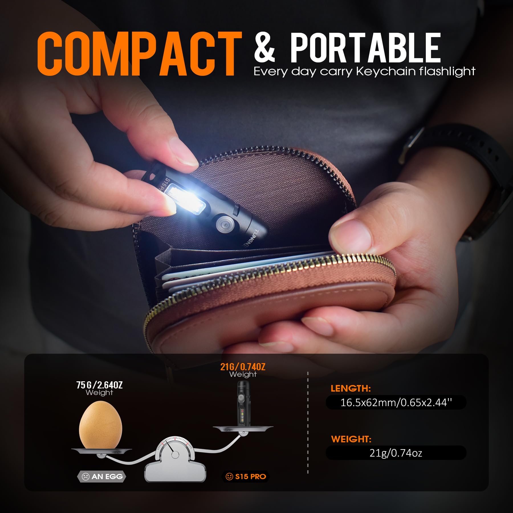S15PRO-TK 7075 Aluminum Keychain Flashlight Rechargeable, 750 Lumens EDC Mini Flashlight, Pocket Light with 5 Side Light + Screwdriver & Quick-Release Tail Cap for Emergencies, Maintenance, Khaki