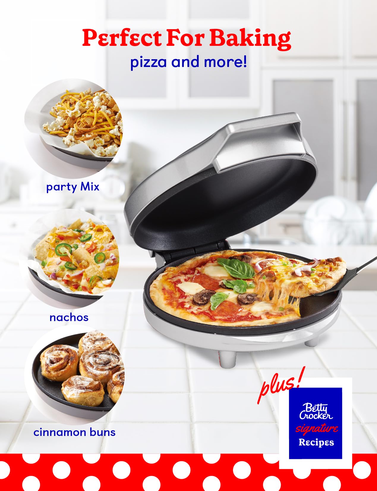 Betty Crocker Pizza Maker Plus,12" Indoor Electric Grill,Nonstick Griddle Pan for Pizzas,Quesadillas,Tortillas,Nachos and more,12" Electric Griddle for Delicious Meals and Snacks,Red,(Pack of 2)