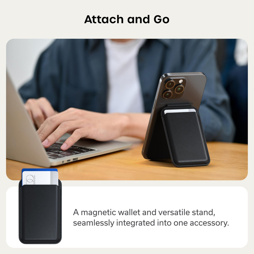Satechi Magnetic Magsafe Wallet, Double Flap Stand Card Holder, 4 Slots with Front NFC Pass-Through, Adjustable Phone Attachment for iPhone 17/16/15/14/13/12, Travel Accessory