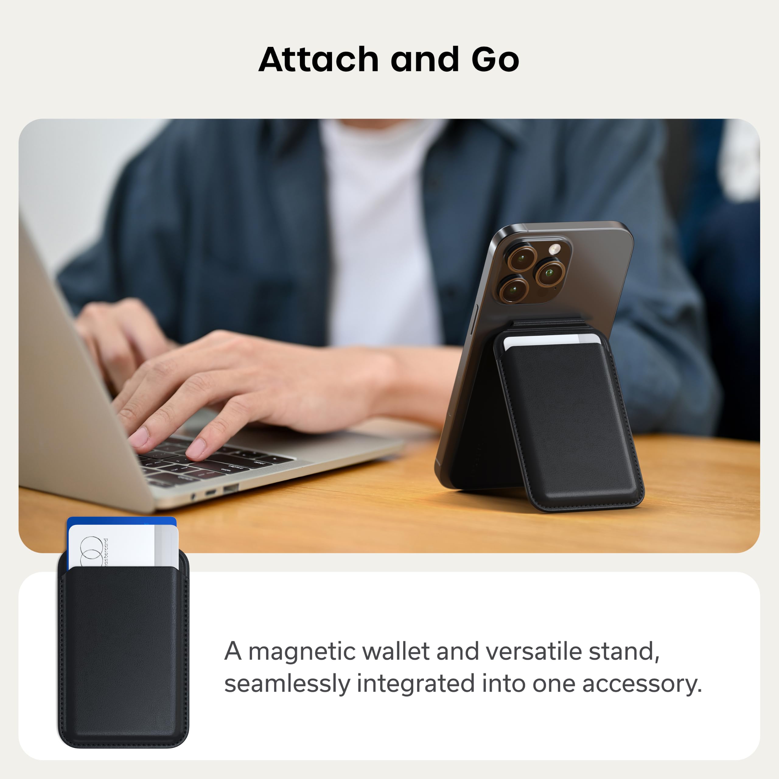 Satechi Magnetic Magsafe Wallet, Double Flap Stand Card Holder, 4 Slots with Front NFC Pass-Through, Adjustable Phone Attachment for iPhone 17/16/15/14/13/12, Travel Accessory