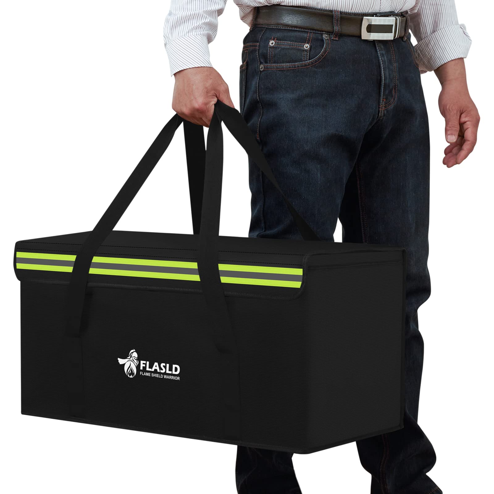 FLASLD Large Fireproof Lipo Bag for 100Ah Lithium Battery Storage and Charging, 14 x 7.8 x 9.5in Waterproof Box for Documents and Valuables