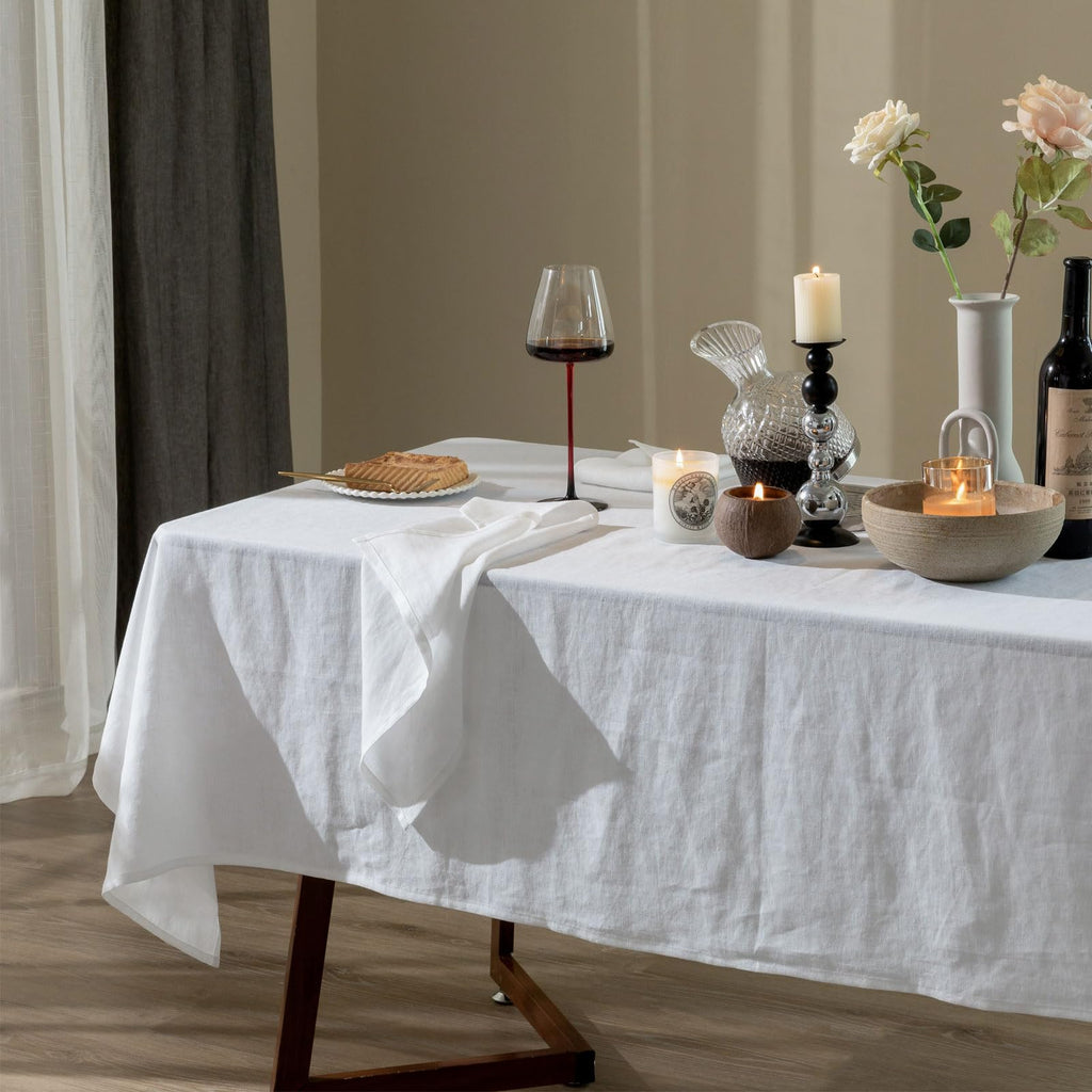 Talasily Linen Tablecloth 100% Pure Linen Table Cloth 60x84 Inches Rectangle Tablecloths Washable Cloths for Kitchen, Dining, Buffet Parties, Holidays, Picnic, Weddings and Restaurants-Caramel