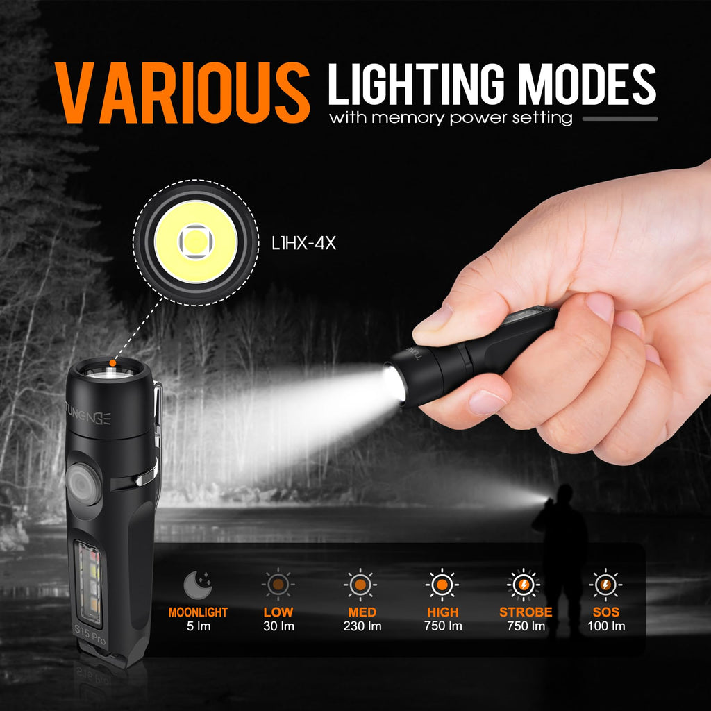 S15PRO-TK 7075 Aluminum Keychain Flashlight Rechargeable, 750 Lumens EDC Mini Flashlight, Pocket Light with 5 Side Light + Screwdriver & Quick-Release Tail Cap for Emergencies, Maintenance, Khaki